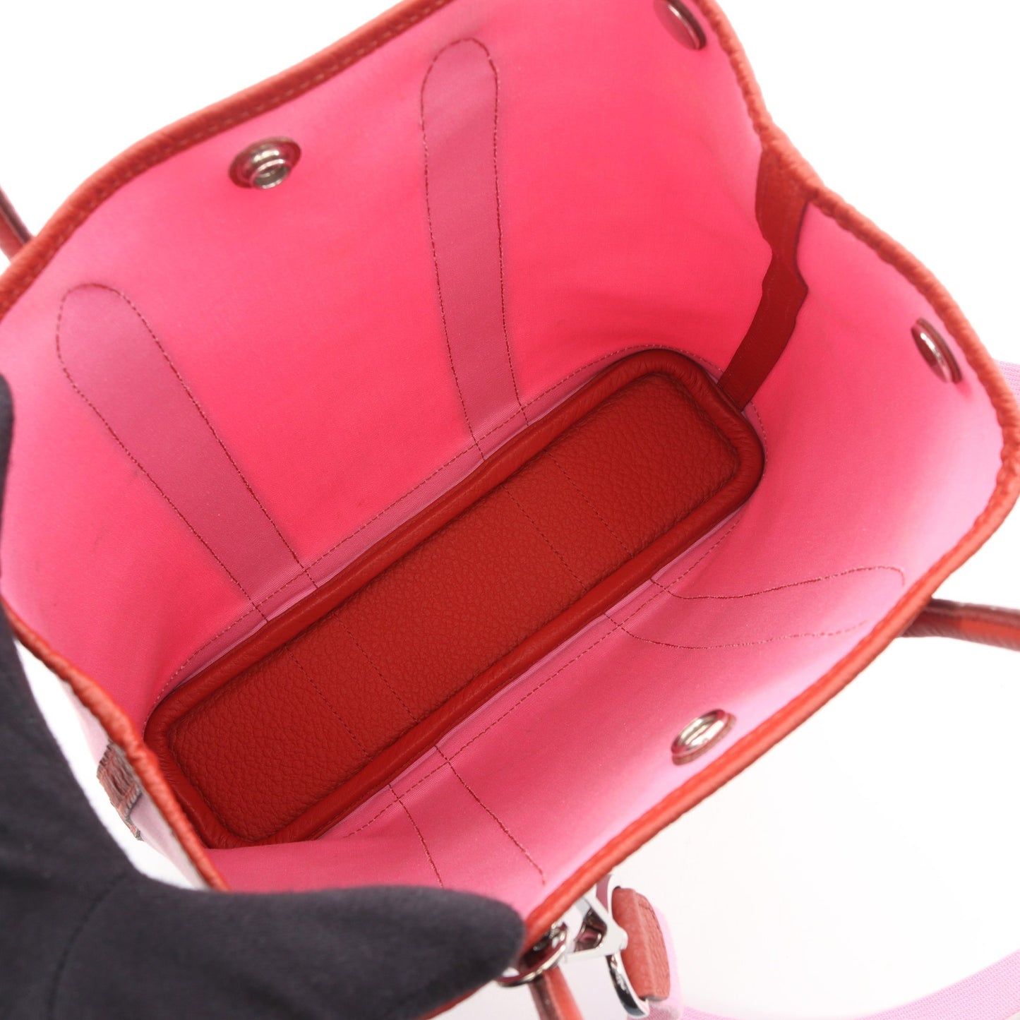 ガーデンファイルPM ピンク ルージュデュセス 2WAY ハンドバッグ トートバッグ トワルオフィシエ カントリー ピンク レッドブラウン シルバー金具 Y刻印 エルメス バッグ HERMES
