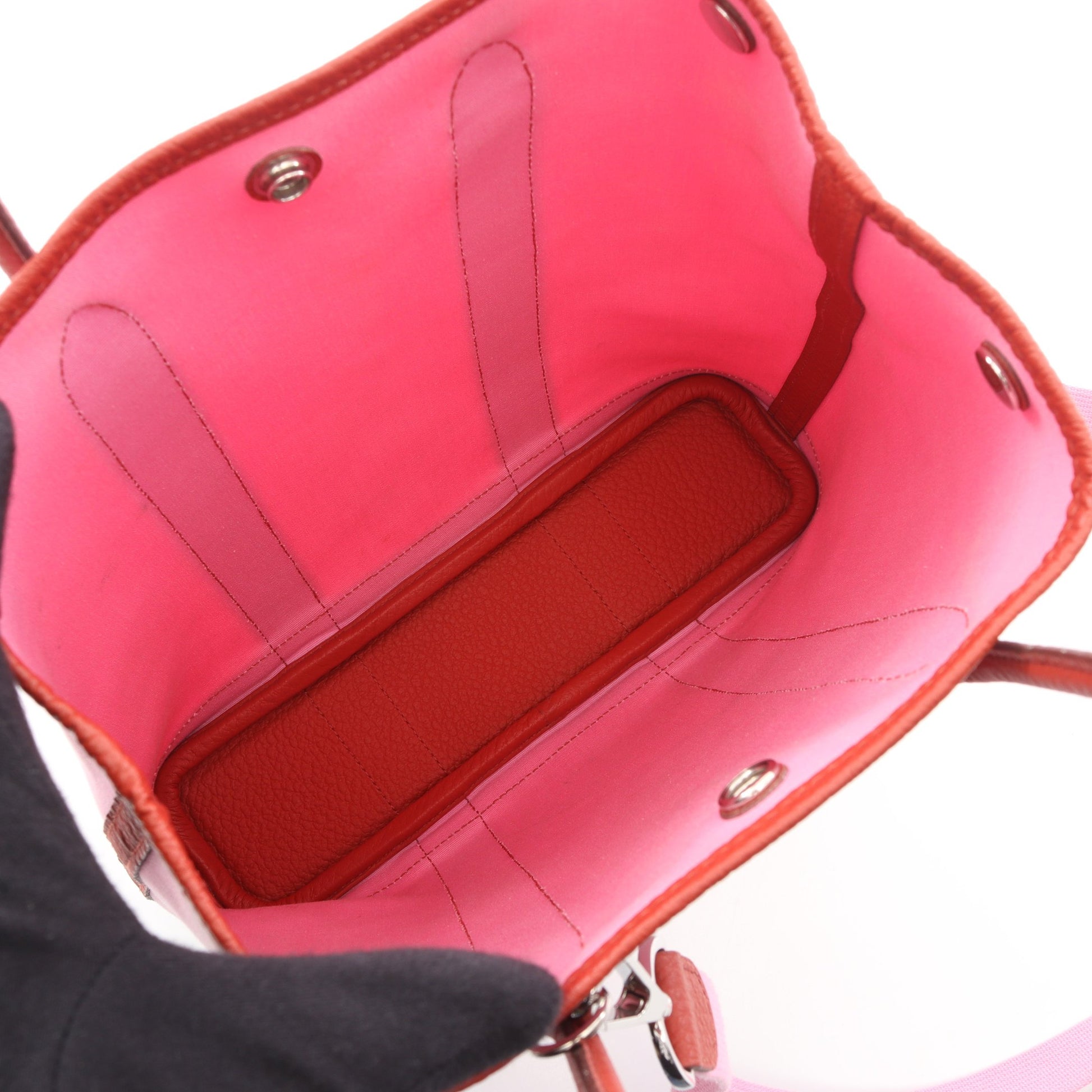 ガーデンファイルPM ピンク ルージュデュセス 2WAY ハンドバッグ トートバッグ トワルオフィシエ カントリー ピンク レッドブラウン シルバー金具 Y刻印 エルメス バッグ HERMES