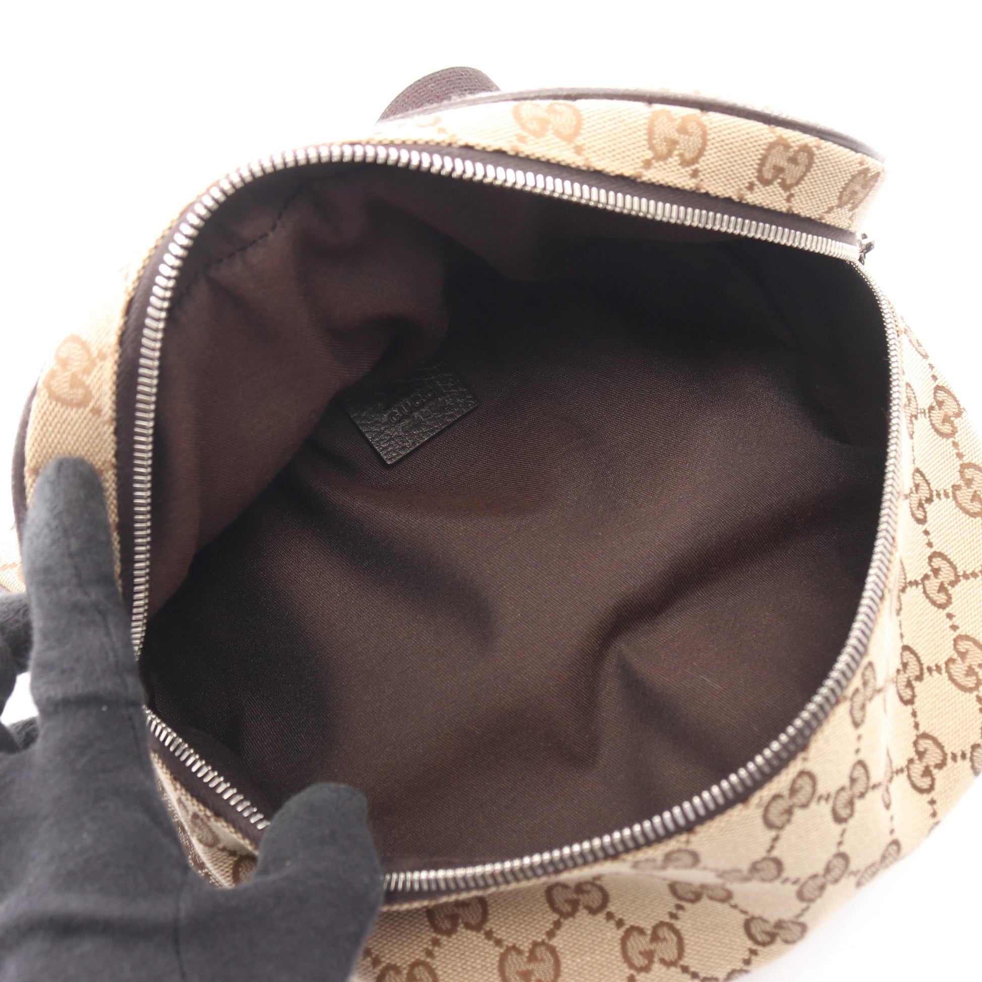 GGキャンバス ボディバッグ ウエストバッグ キャンバス レザー ベージュ ダークブラウン グッチ バッグ GUCCI