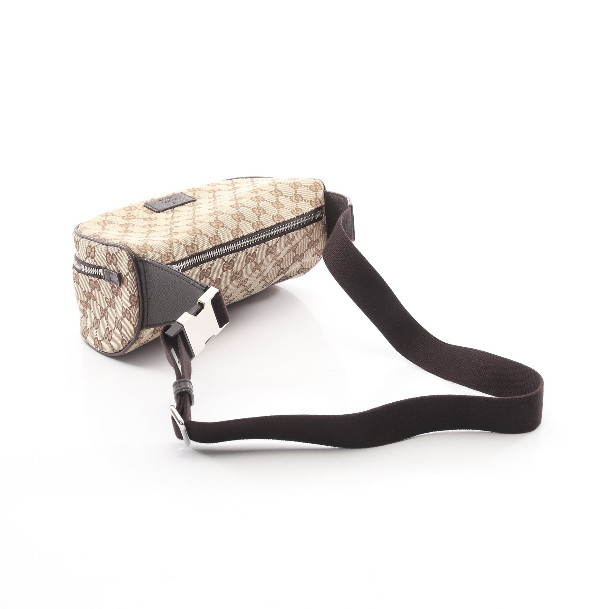 GGキャンバス ボディバッグ ウエストバッグ キャンバス レザー ベージュ ダークブラウン グッチ バッグ GUCCI