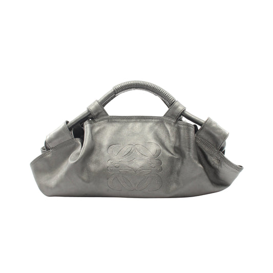 ナッパアイレ メタリック ハンドバッグ レザー グレーグリーン ロエベ バッグ LOEWE