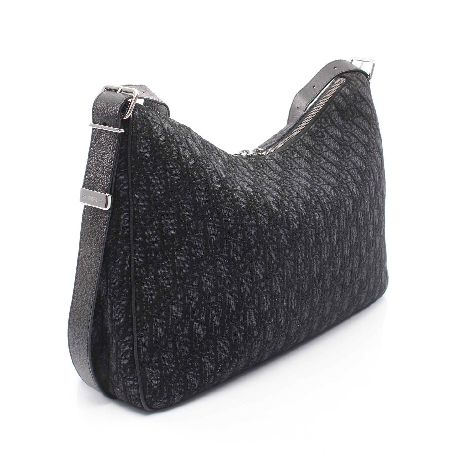 Dior Slider ジップ付き ホーボーバッグ ラージ ショルダーバッグ キャンバス レザー ブラック クリスチャンディオール バッグ Christian Dior