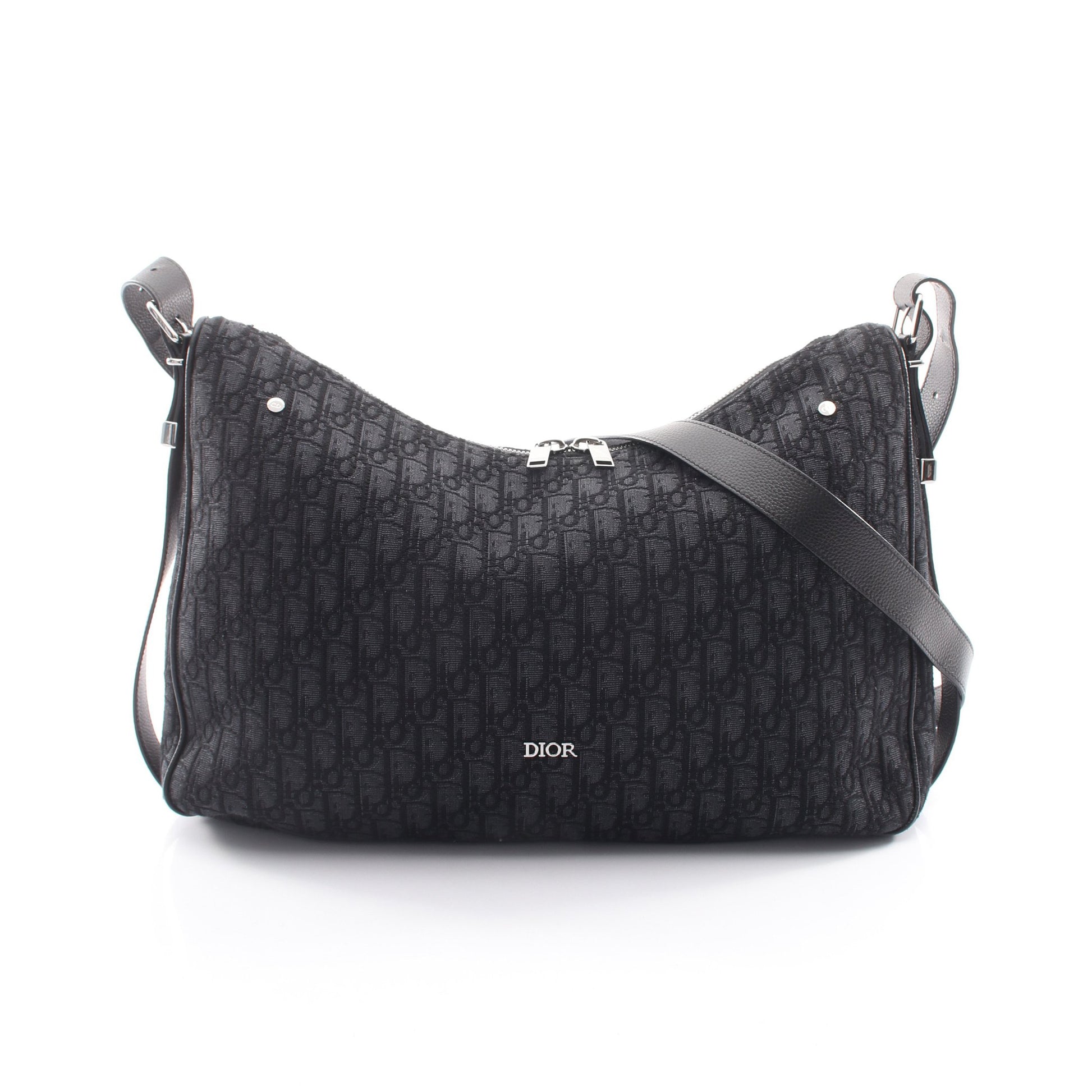 Dior Slider ジップ付き ホーボーバッグ ラージ ショルダーバッグ キャンバス レザー ブラック クリスチャンディオール バッグ Christian Dior