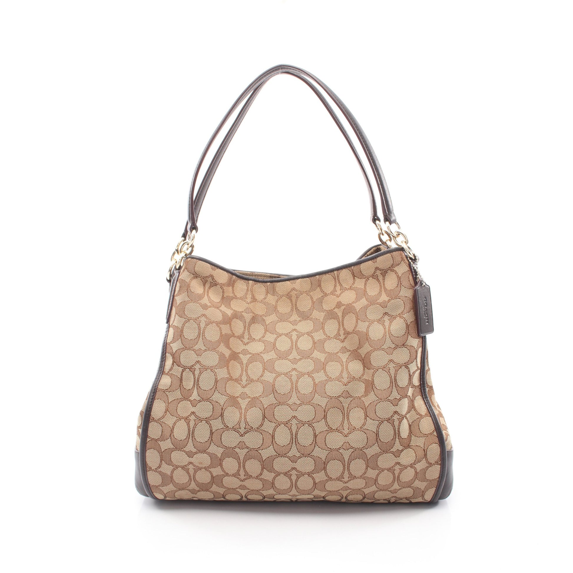 アウトライン シグネチャー フィービー ショルダーバッグ キャンバス レザー ベージュ ダークブラウン コーチ バッグ COACH