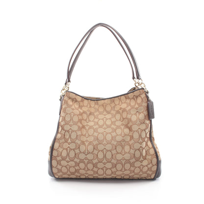 アウトライン シグネチャー フィービー ショルダーバッグ キャンバス レザー ベージュ ダークブラウン コーチ バッグ COACH