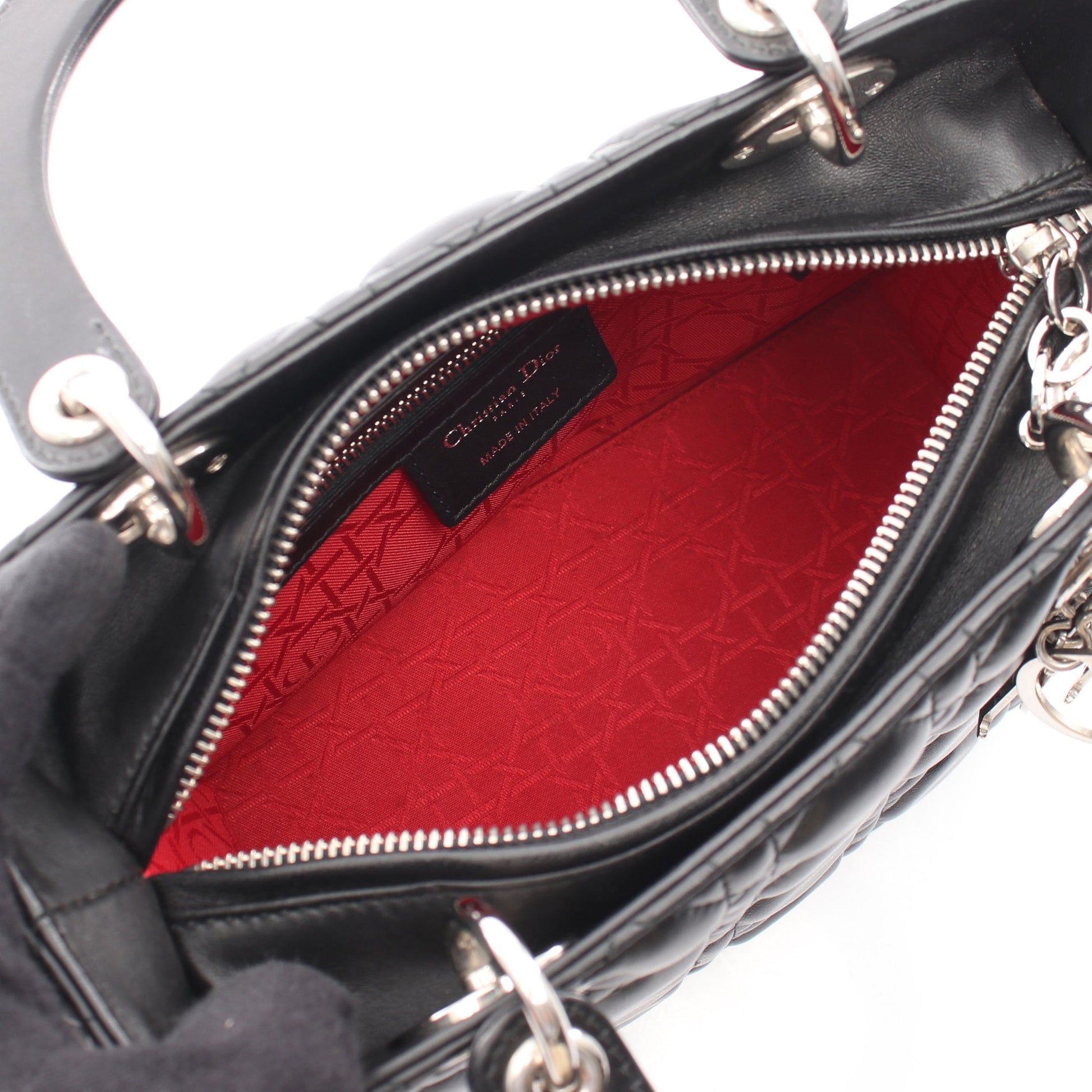 LADY DIOR レディディオール ミディアム 2WAY ハンドバッグ レザー ブラック クリスチャンディオール バッグ Christian Dior