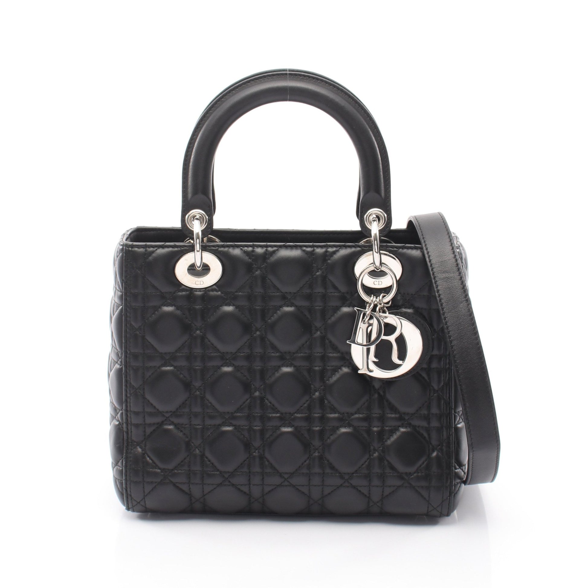 LADY DIOR レディディオール ミディアム 2WAY ハンドバッグ レザー ブラック クリスチャンディオール バッグ Christian Dior