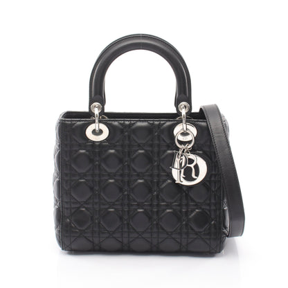 LADY DIOR レディディオール ミディアム 2WAY ハンドバッグ レザー ブラック クリスチャンディオール バッグ Christian Dior