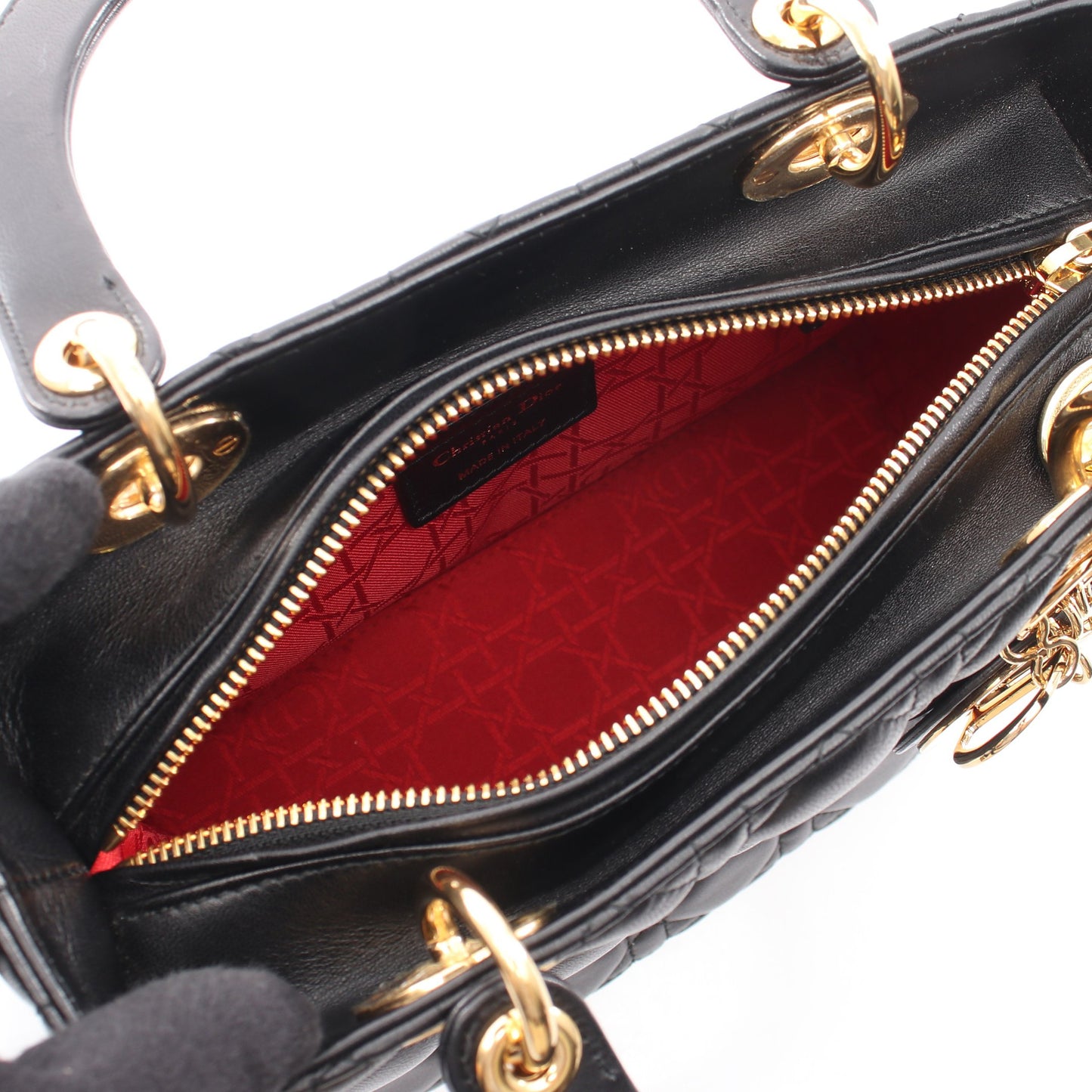 LADY DIOR レディディオール ミディアム 2WAY ハンドバッグ レザー ブラック クリスチャンディオール バッグ Christian Dior