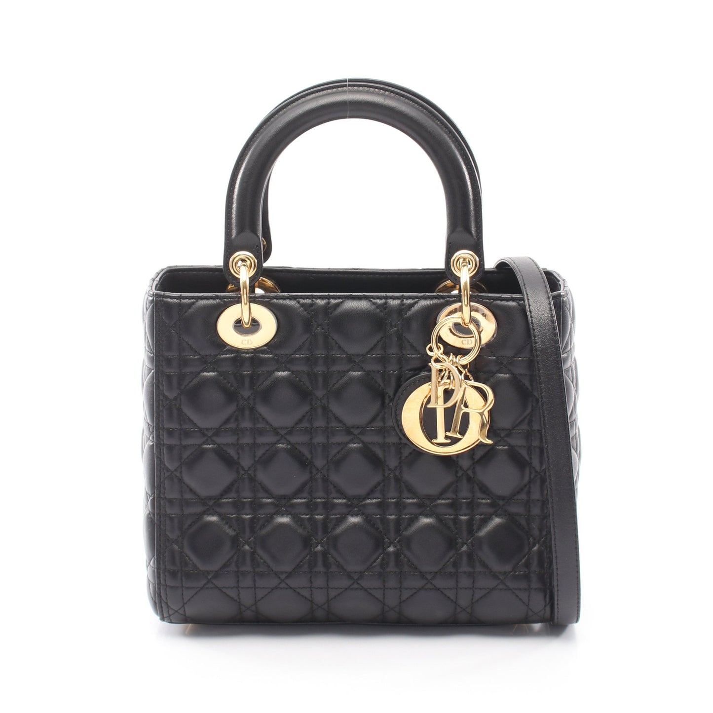LADY DIOR レディディオール ミディアム 2WAY ハンドバッグ レザー ブラック クリスチャンディオール バッグ Christian Dior
