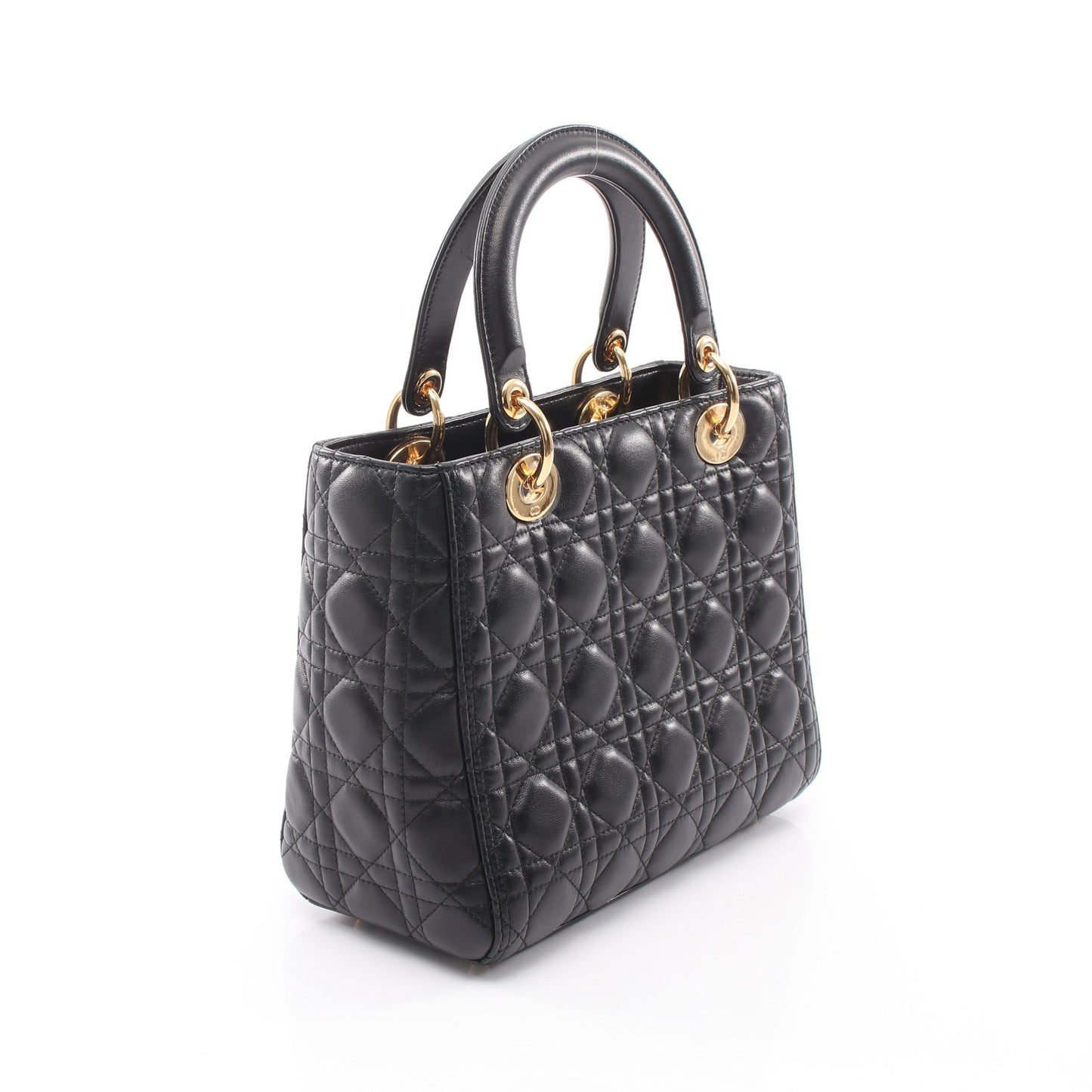 LADY DIOR レディディオール ミディアム 2WAY ハンドバッグ レザー ブラック クリスチャンディオール バッグ Christian Dior