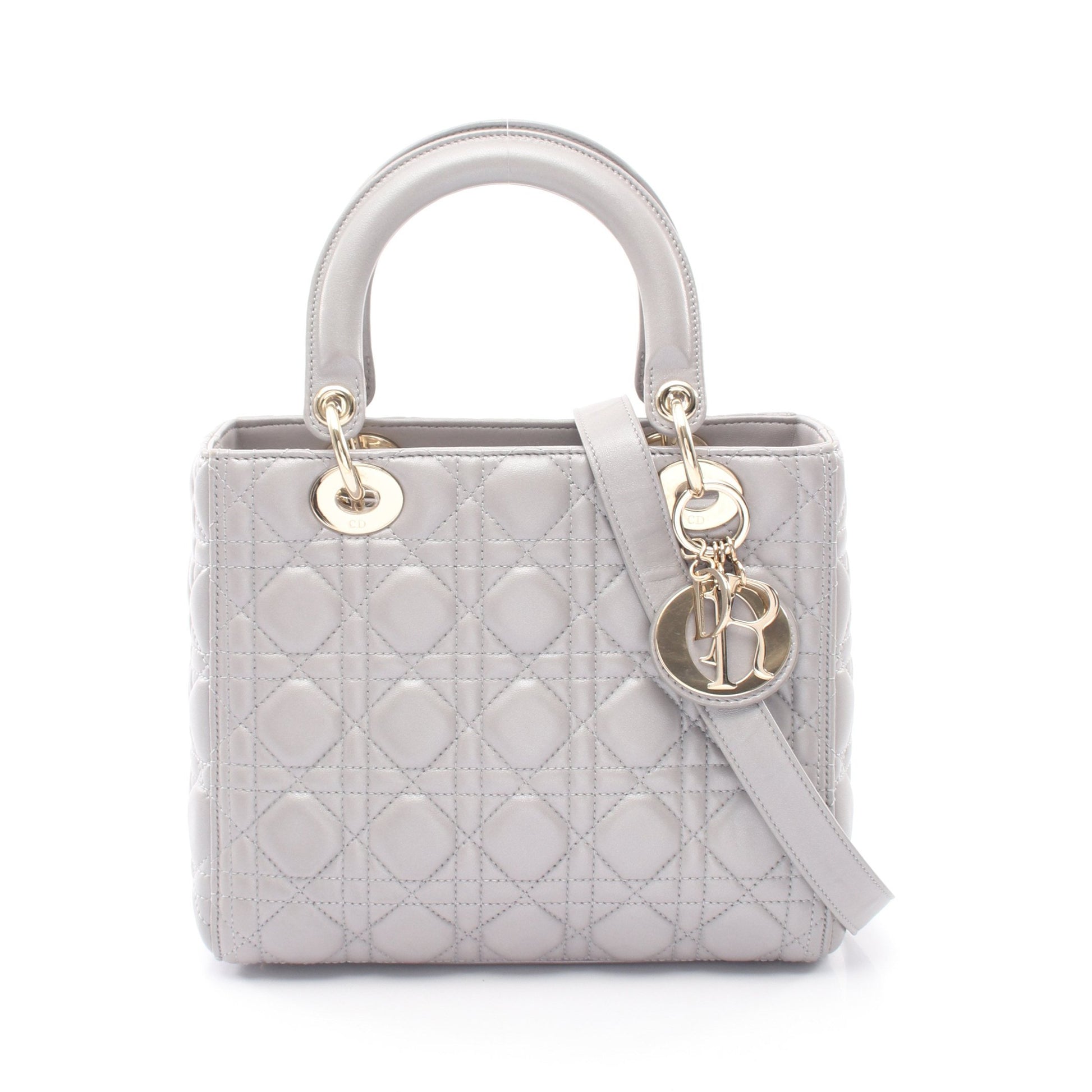 LADY DIOR レディディオール ミディアム 2WAY ハンドバッグ レザー グレー クリスチャンディオール バッグ Christian Dior