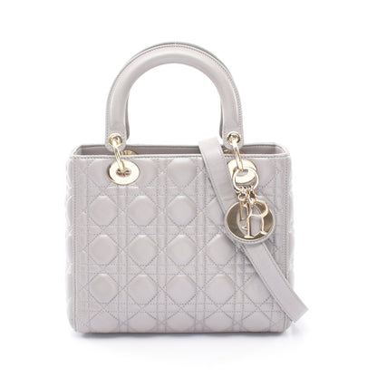 LADY DIOR レディディオール ミディアム 2WAY ハンドバッグ レザー グレー クリスチャンディオール バッグ Christian Dior