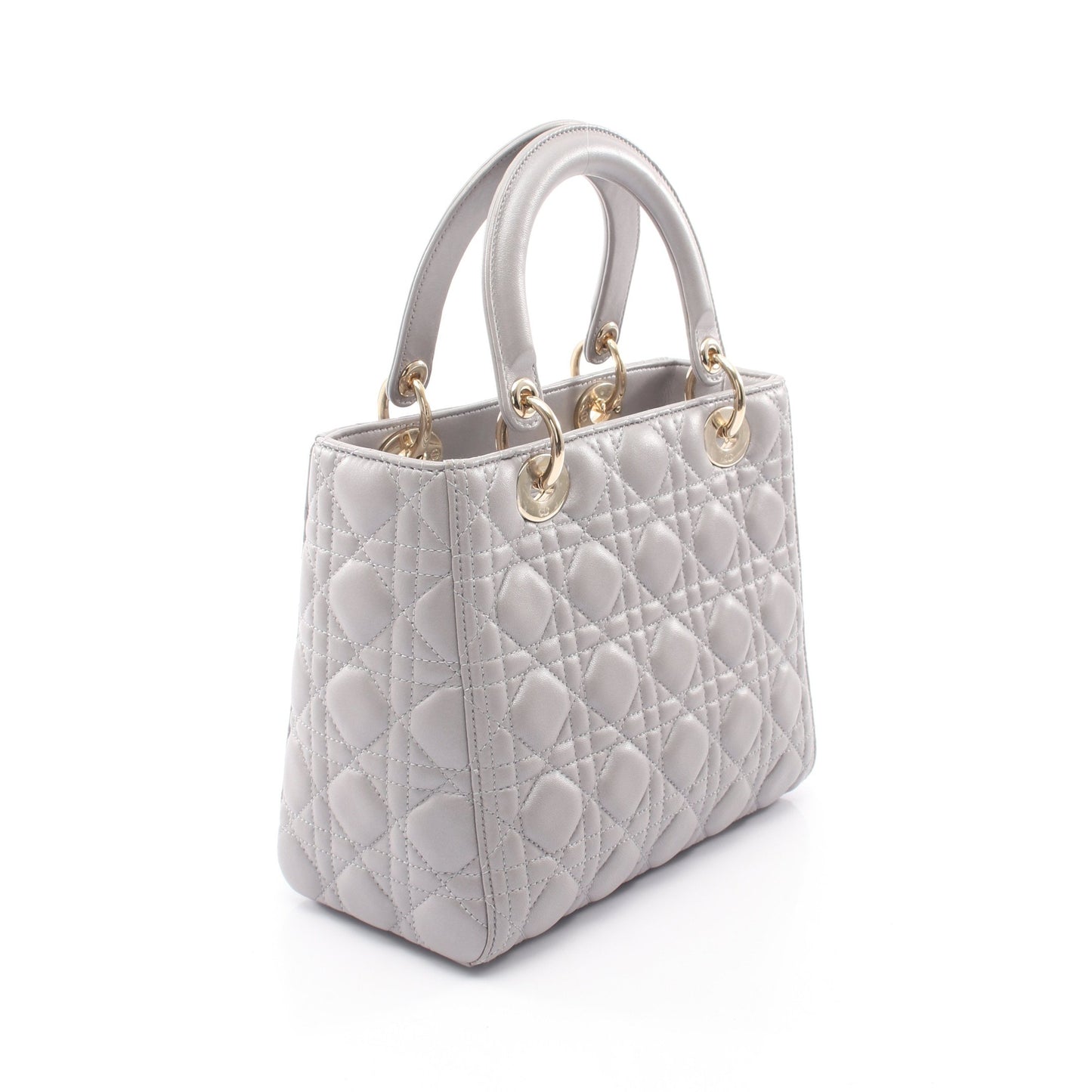 LADY DIOR レディディオール ミディアム 2WAY ハンドバッグ レザー グレー クリスチャンディオール バッグ Christian Dior