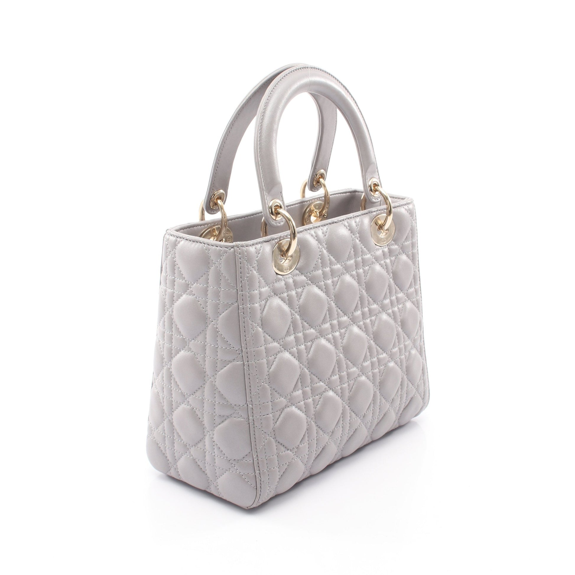 LADY DIOR レディディオール ミディアム 2WAY ハンドバッグ レザー グレー クリスチャンディオール バッグ Christian Dior