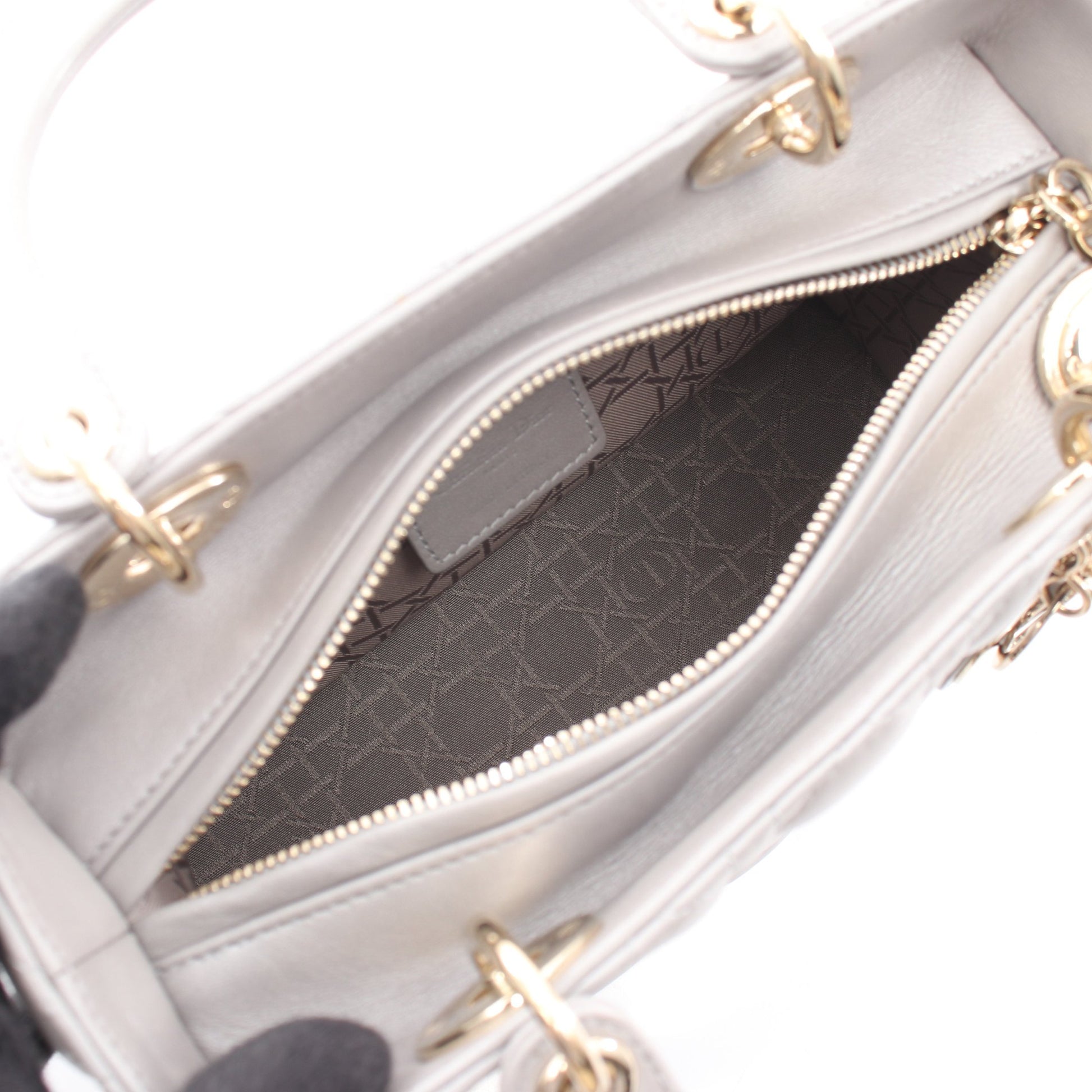 LADY DIOR レディディオール ミディアム 2WAY ハンドバッグ レザー グレー クリスチャンディオール バッグ Christian Dior