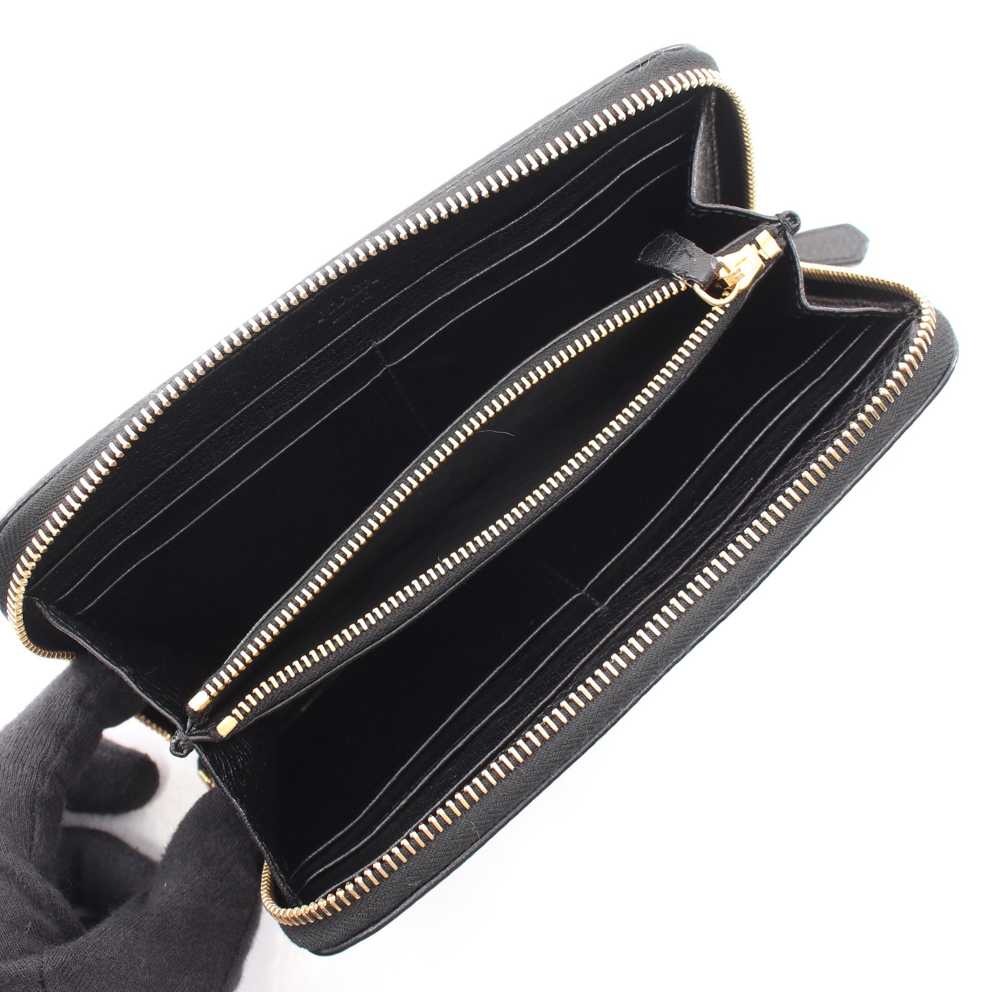 CERVO ANTIC MET ラウンドファスナー長財布 レザー ブラック プラダ 財布・小物 PRADA