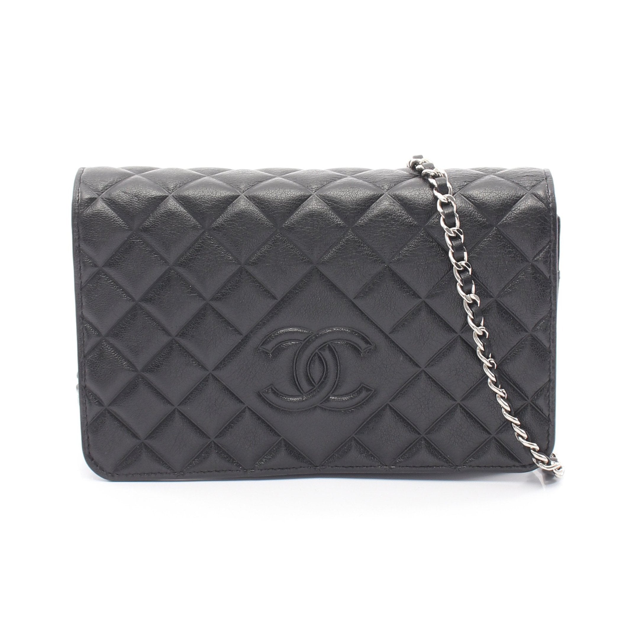 傷あり破格　CHANEL シャネル【中古品】チェーンウォレット マトラッセ マトラッセ チェーンウォレット カーフスキン ブラック シルバー金具