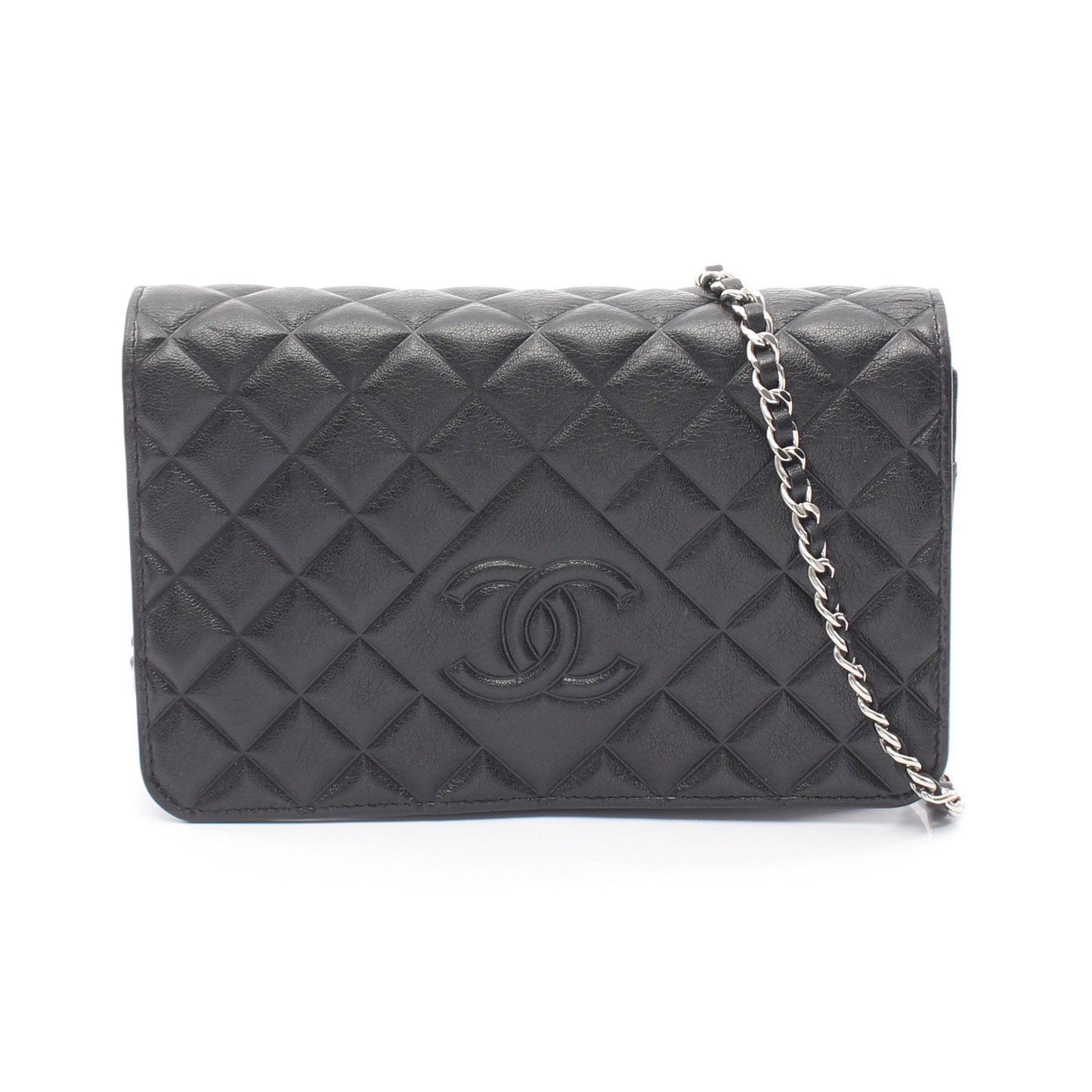 マトラッセ チェーンウォレット カーフスキン ブラック シルバー金具 シャネル バッグ CHANEL