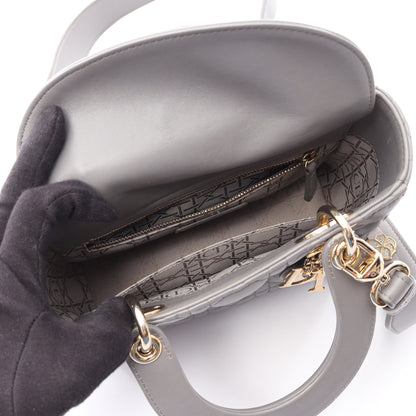 LADY DIOR MY ABCDIOR レディディオール スモール カナージュ 2WAY ハンドバッグ レザー グレー クリスチャンディオール バッグ Christian Dior