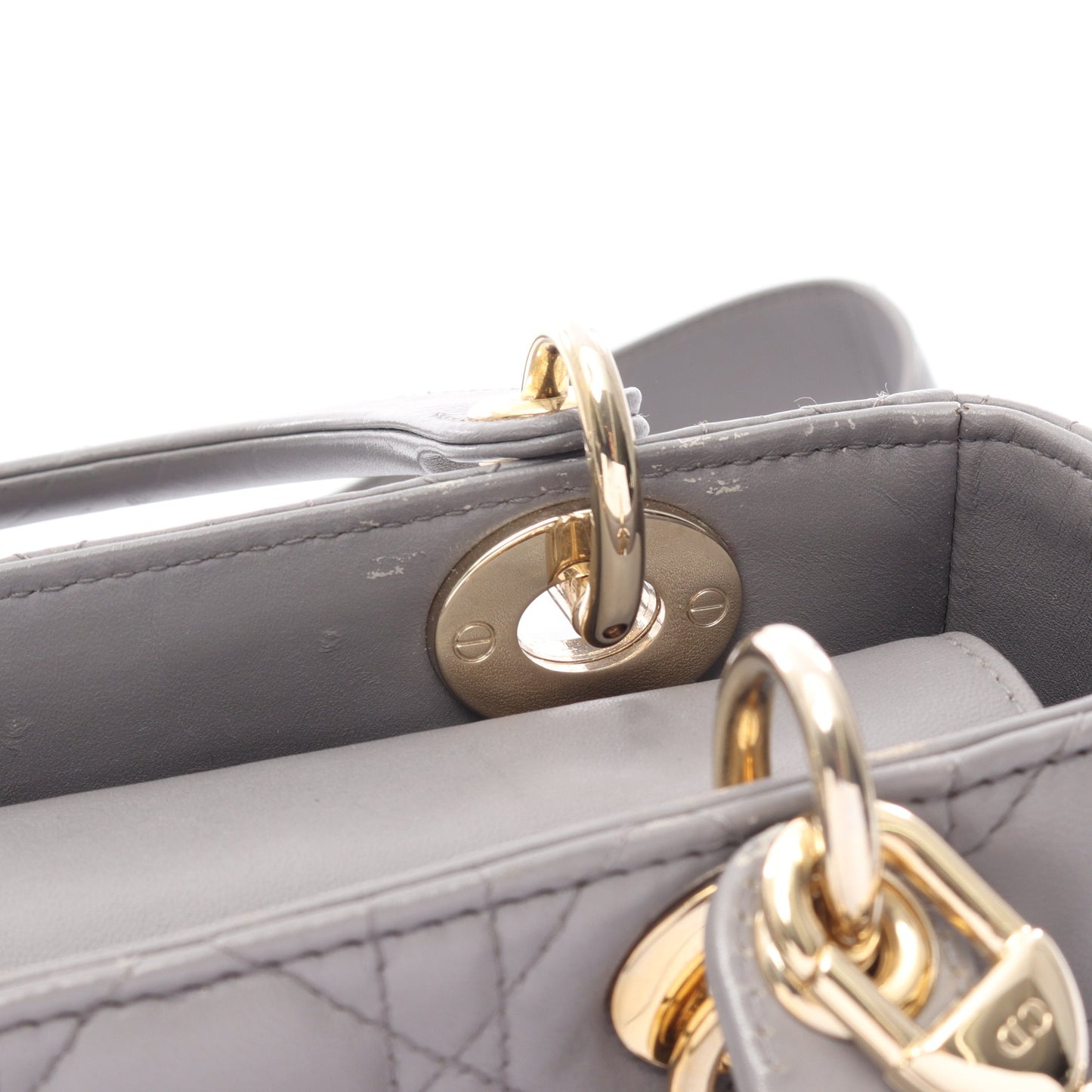 LADY DIOR MY ABCDIOR レディディオール スモール カナージュ 2WAY ハンドバッグ レザー グレー クリスチャンディオール バッグ Christian Dior