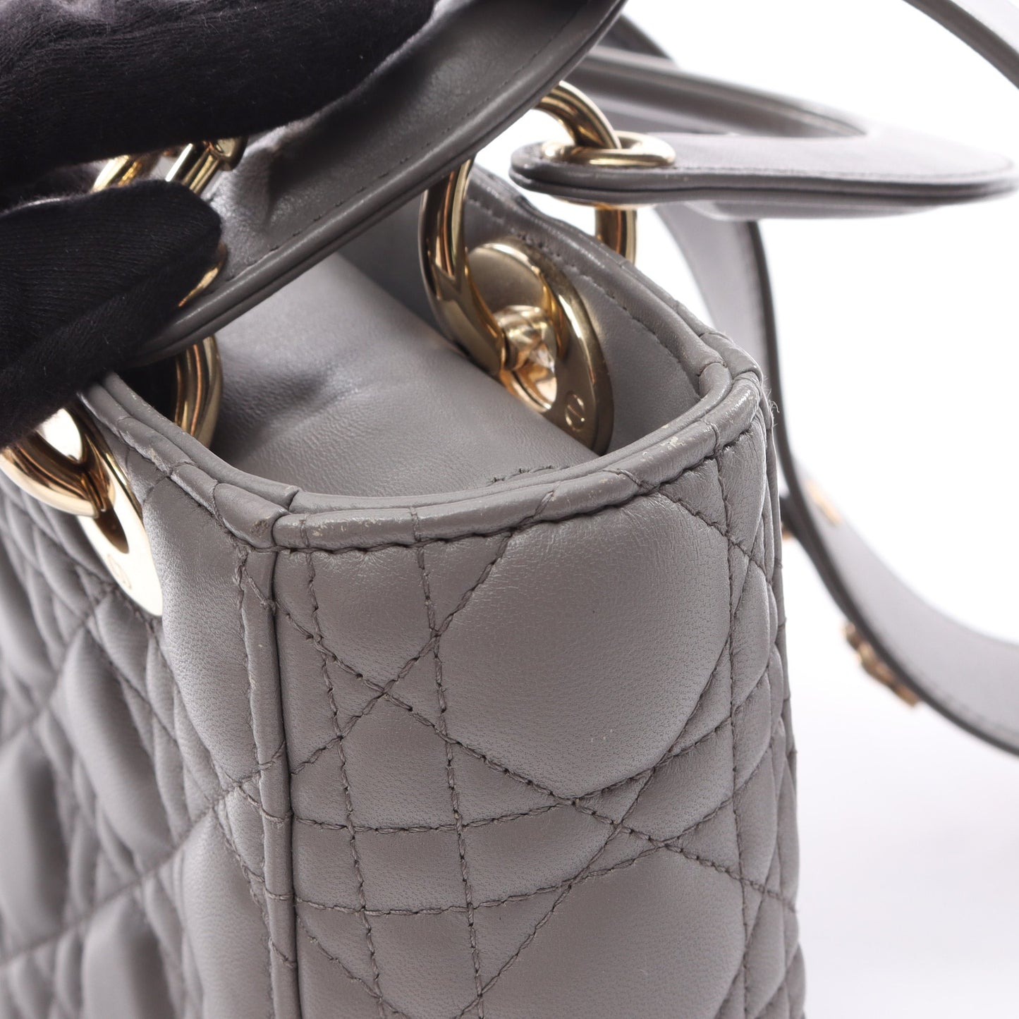 LADY DIOR MY ABCDIOR レディディオール スモール カナージュ 2WAY ハンドバッグ レザー グレー クリスチャンディオール バッグ Christian Dior