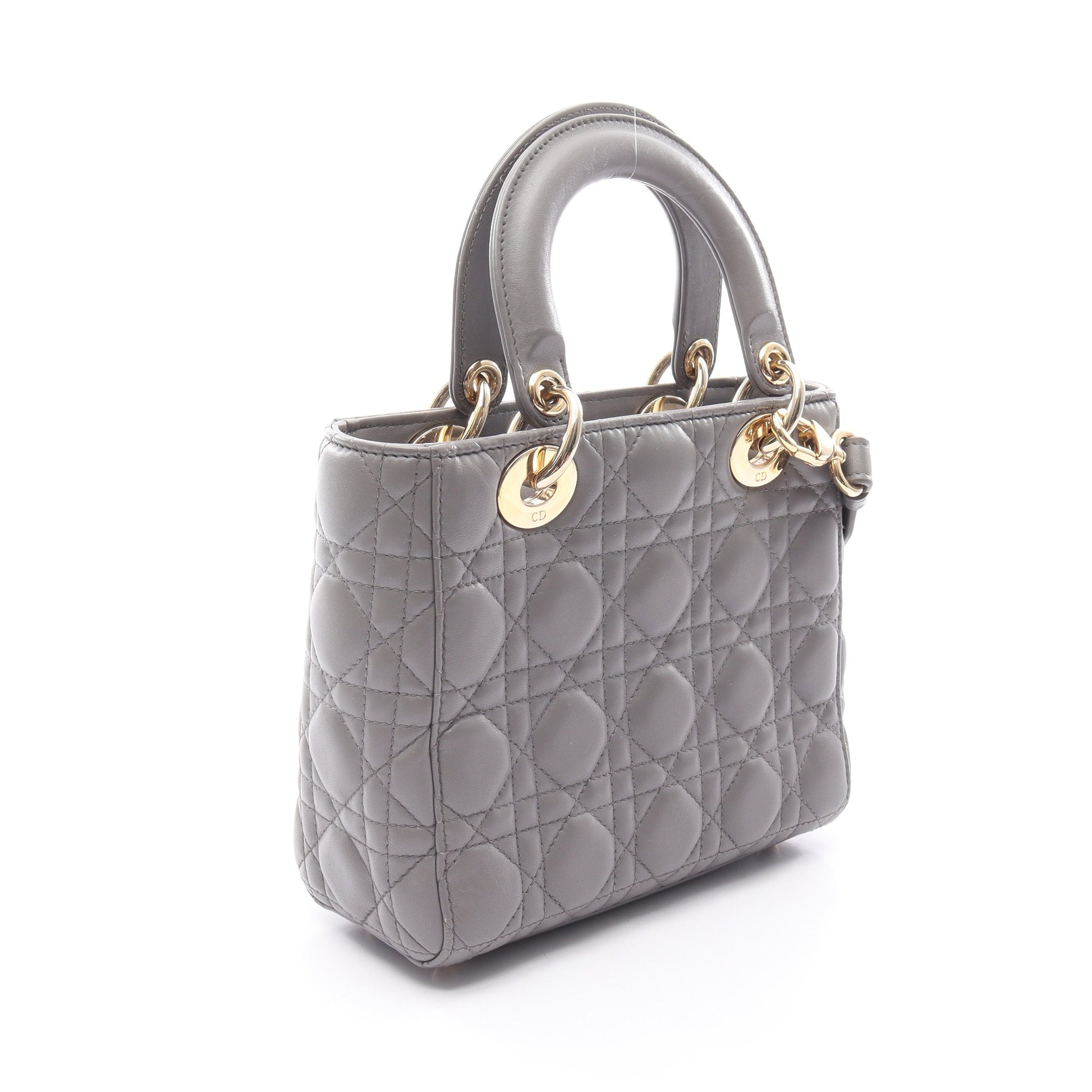 LADY DIOR MY ABCDIOR レディディオール スモール カナージュ 2WAY ハンドバッグ レザー グレー クリスチャンディオール バッグ Christian Dior