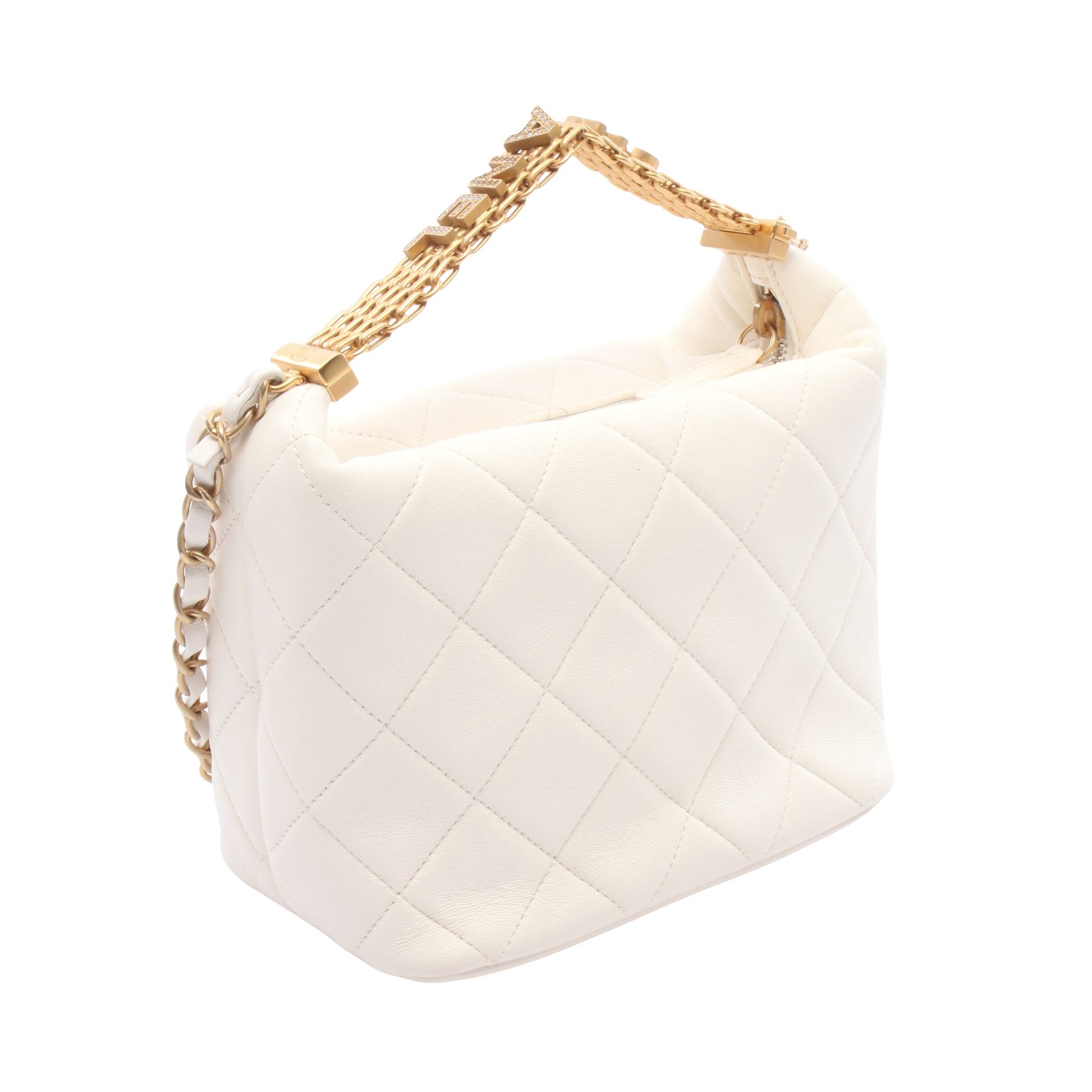 マトラッセ スモール ホーボーバッグ チェーンショルダーバッグ ラムスキン ホワイト ゴールド金具 シャネル バッグ CHANEL