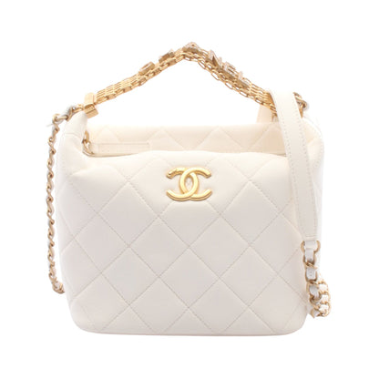 マトラッセ スモール ホーボーバッグ チェーンショルダーバッグ ラムスキン ホワイト ゴールド金具 シャネル バッグ CHANEL