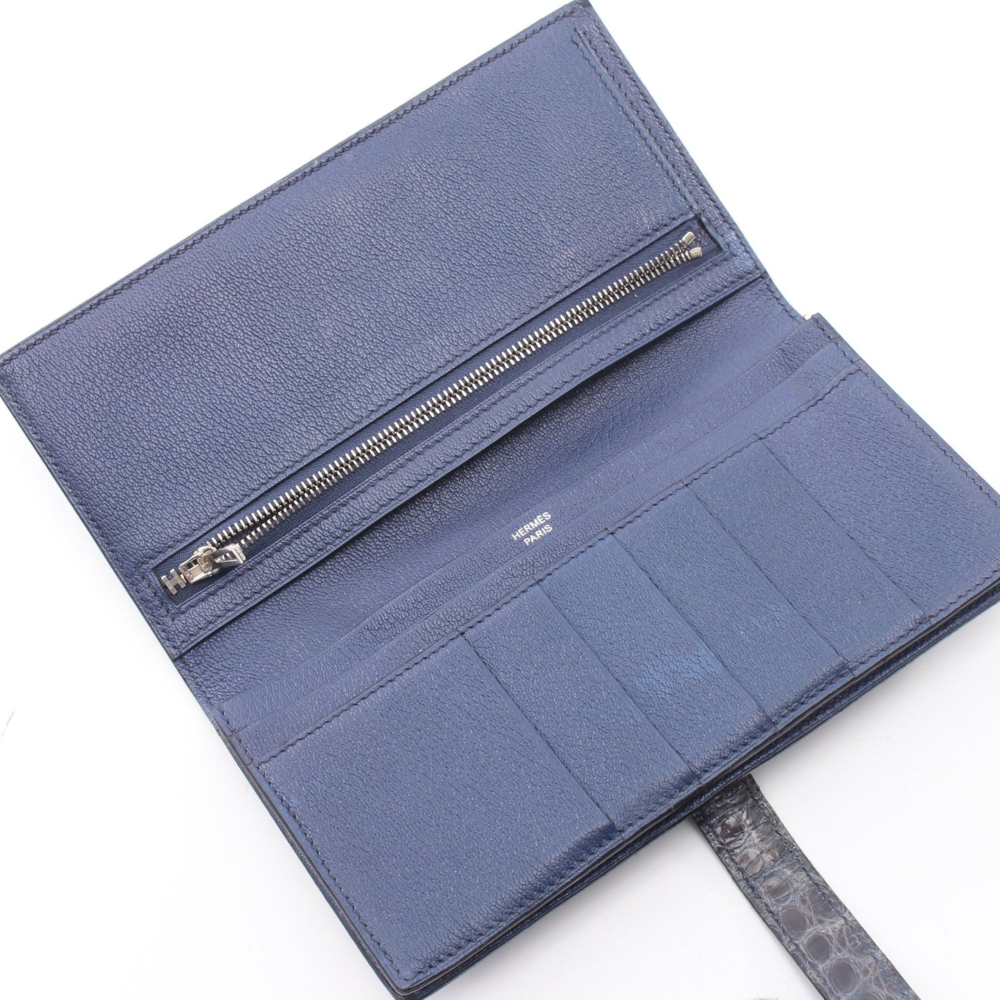 ベアンスフレ 二つ折り長財布 アリゲーター ブルーグレー シルバー金具 □L刻印 エルメス 財布・小物 HERMES