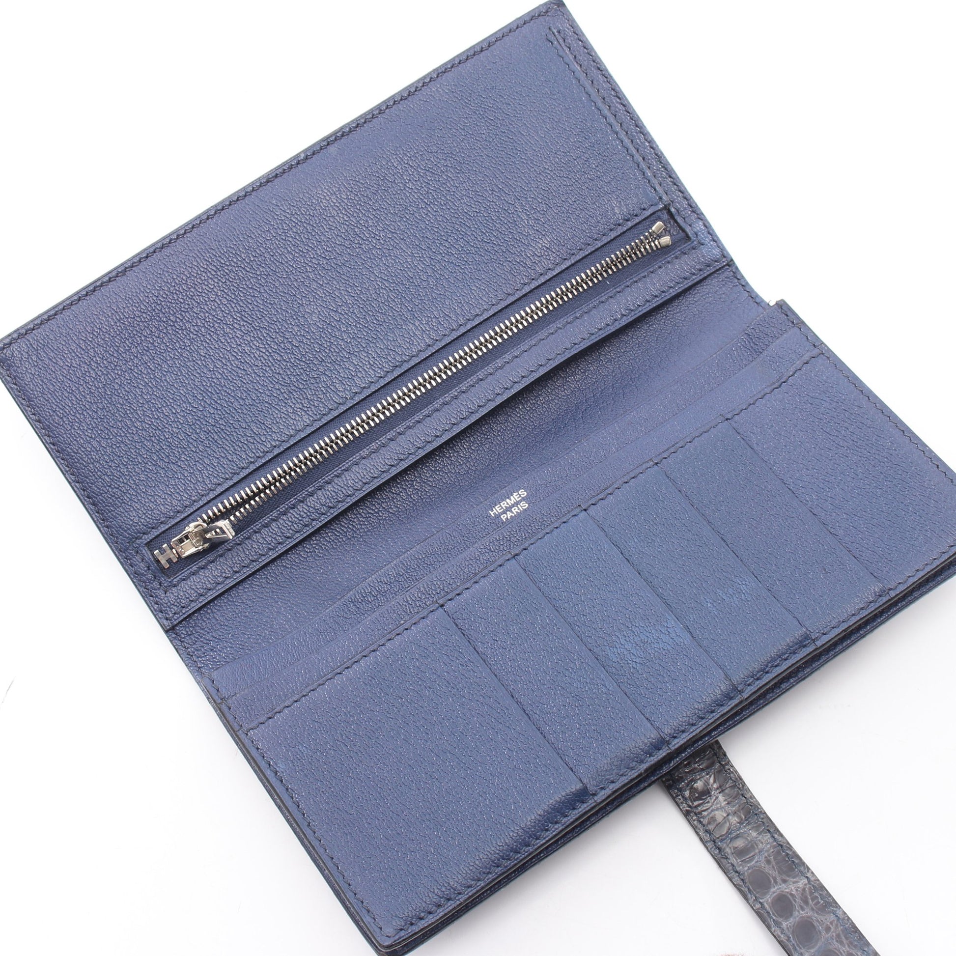 ベアンスフレ 二つ折り長財布 アリゲーター ブルーグレー シルバー金具 □L刻印 エルメス 財布・小物 HERMES
