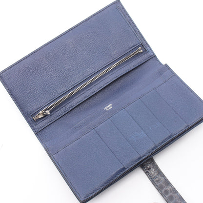 ベアンスフレ 二つ折り長財布 アリゲーター ブルーグレー シルバー金具 □L刻印 エルメス 財布・小物 HERMES