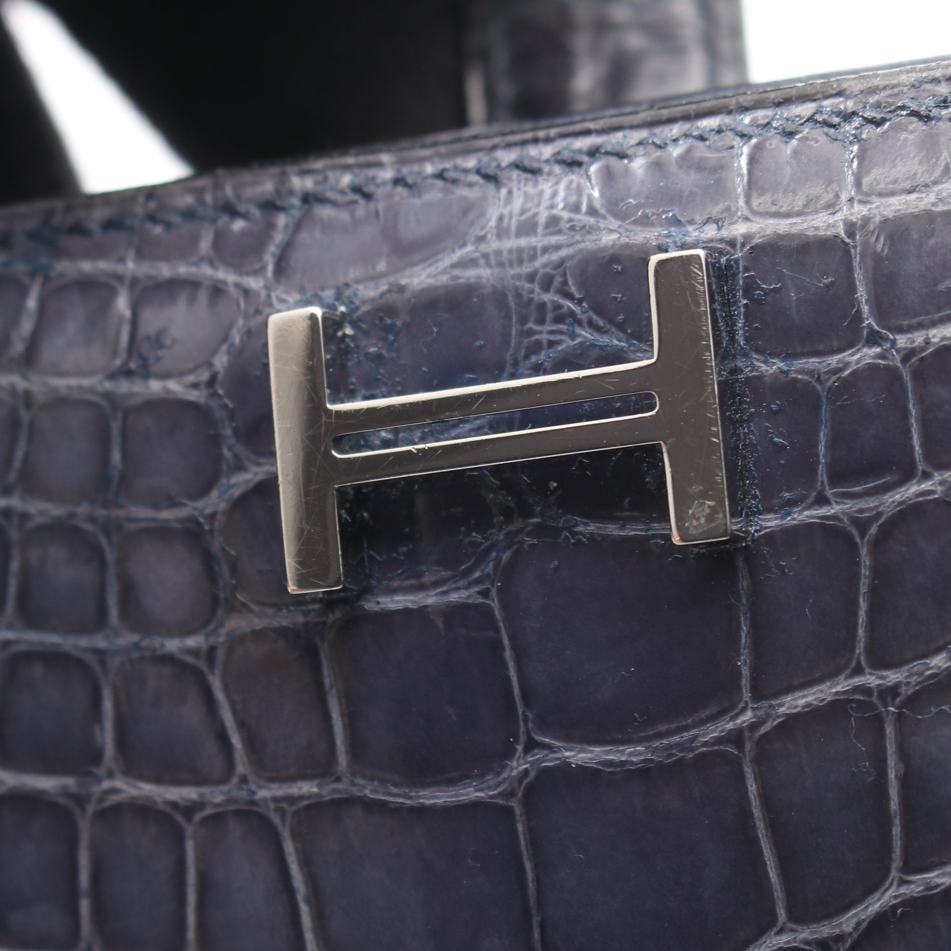 ベアンスフレ 二つ折り長財布 アリゲーター ブルーグレー シルバー金具 □L刻印 エルメス 財布・小物 HERMES