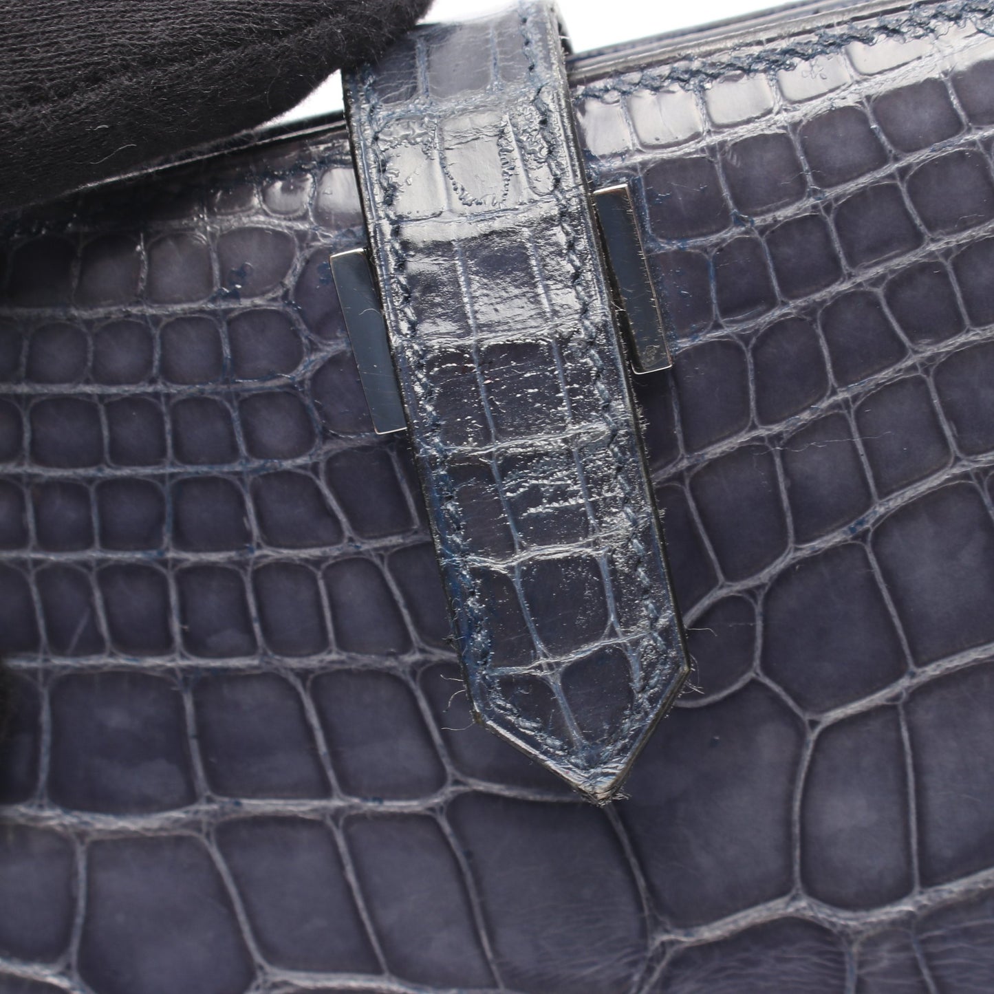 ベアンスフレ 二つ折り長財布 アリゲーター ブルーグレー シルバー金具 □L刻印 エルメス 財布・小物 HERMES