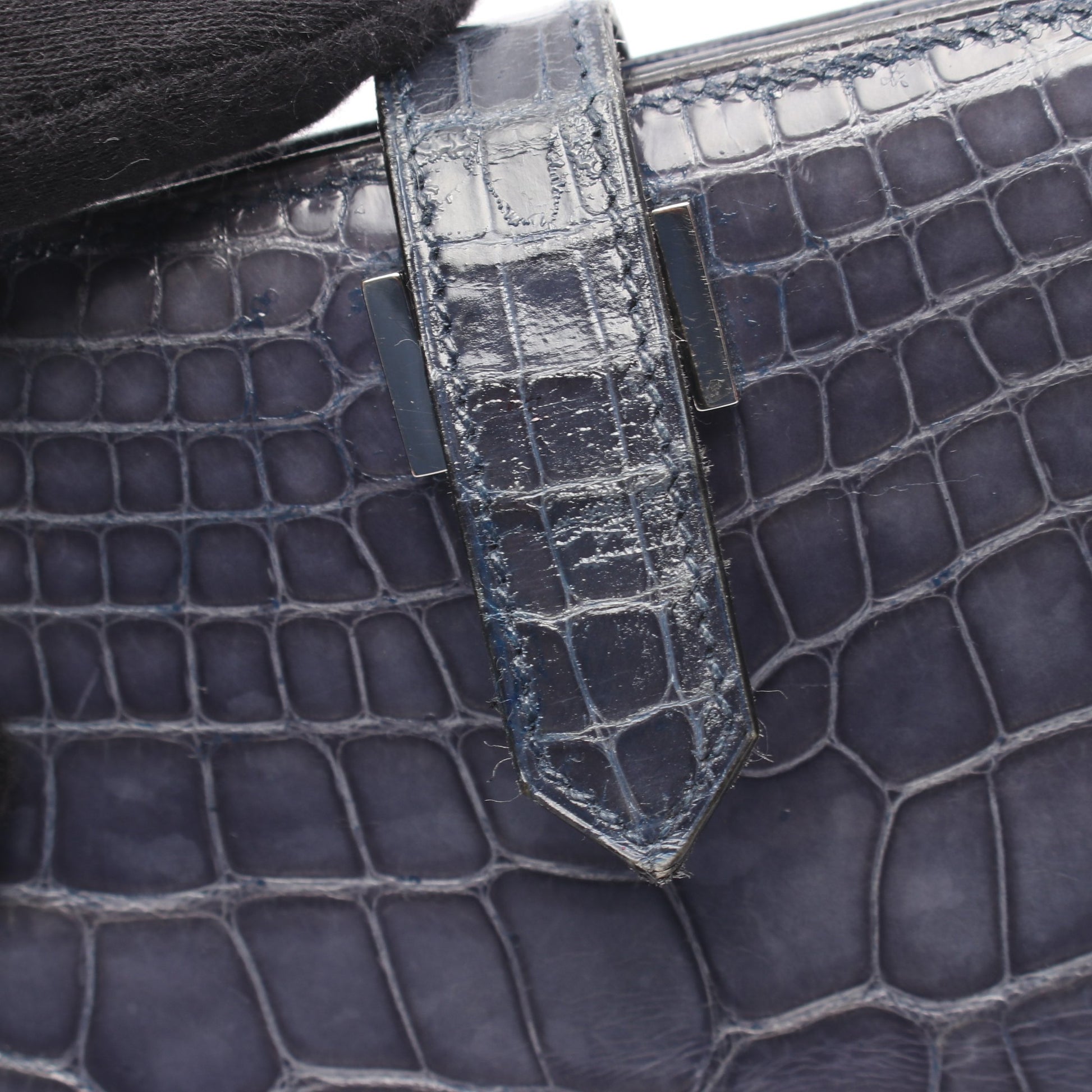 ベアンスフレ 二つ折り長財布 アリゲーター ブルーグレー シルバー金具 □L刻印 エルメス 財布・小物 HERMES