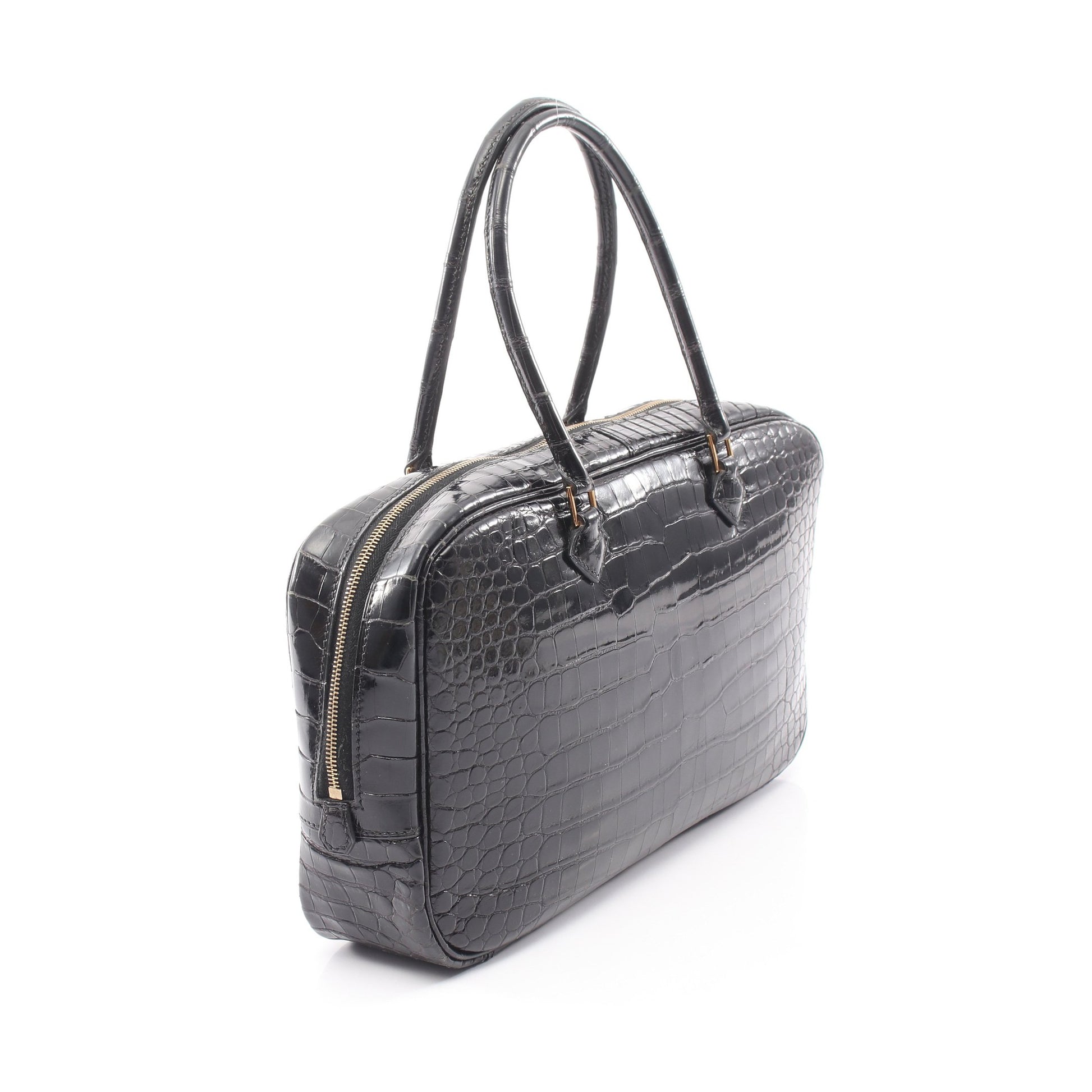 プリュムエラン28 ハンドバッグ ポロサス ブラック ゴールド金具 □D刻印 エルメス バッグ HERMES