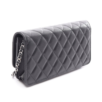 マトラッセ チェーンショルダーバッグ キャビアスキン ブラック シルバー金具 シャネル バッグ CHANEL