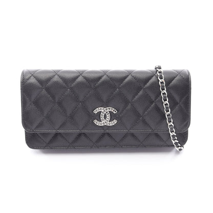 マトラッセ チェーンショルダーバッグ キャビアスキン ブラック シルバー金具 シャネル バッグ CHANEL