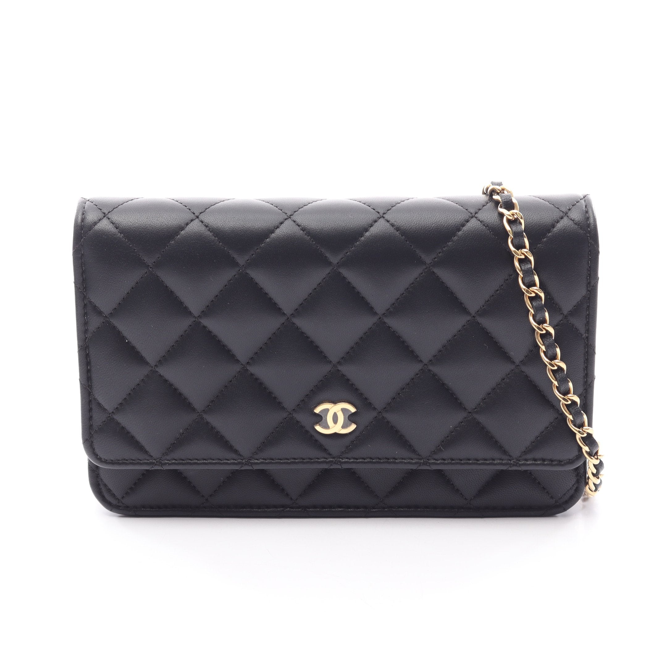 CHANEL シャネル ラムスキン マトラッセ チェーン　ウォレット ブラック マトラッセ チェーンウォレット ラムスキン ブラック ゴールド金具