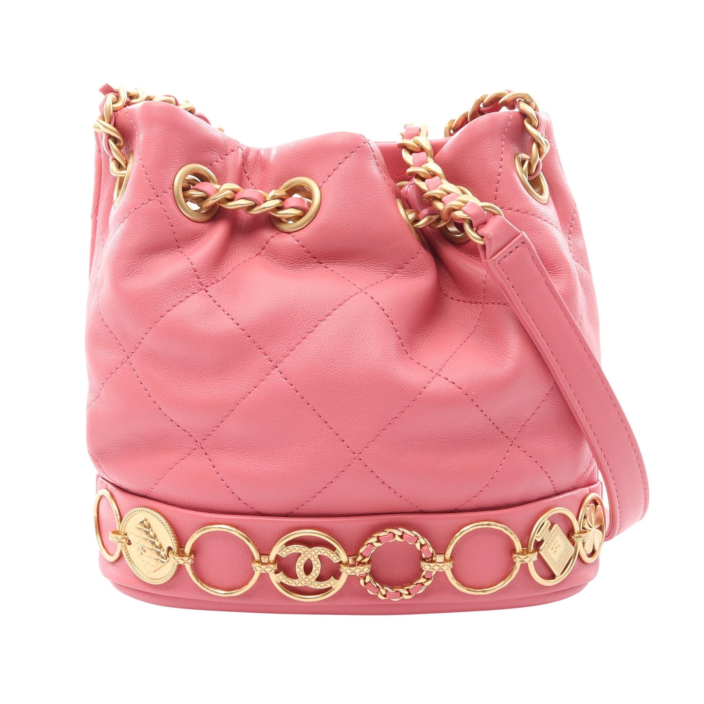 マトラッセ チェーンショルダーバッグ ラムスキン ピンク ゴールド金具 シャネル バッグ CHANEL