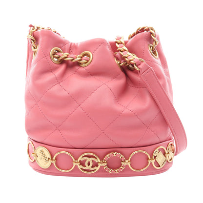 マトラッセ チェーンショルダーバッグ ラムスキン ピンク ゴールド金具 シャネル バッグ CHANEL