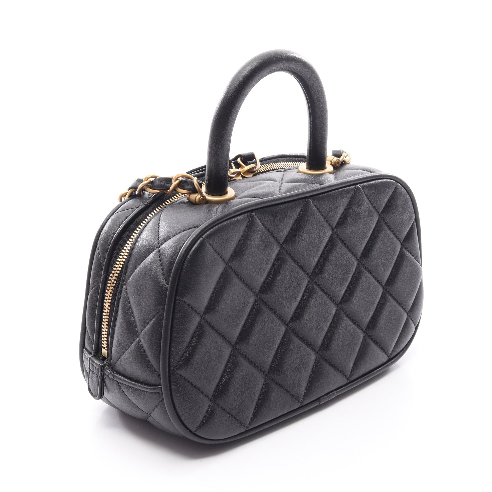 マトラッセ ミニ ボーリング 2WAY チェーンショルダーバッグ ラムスキン ブラック ゴールド金具 シャネル バッグ CHANEL