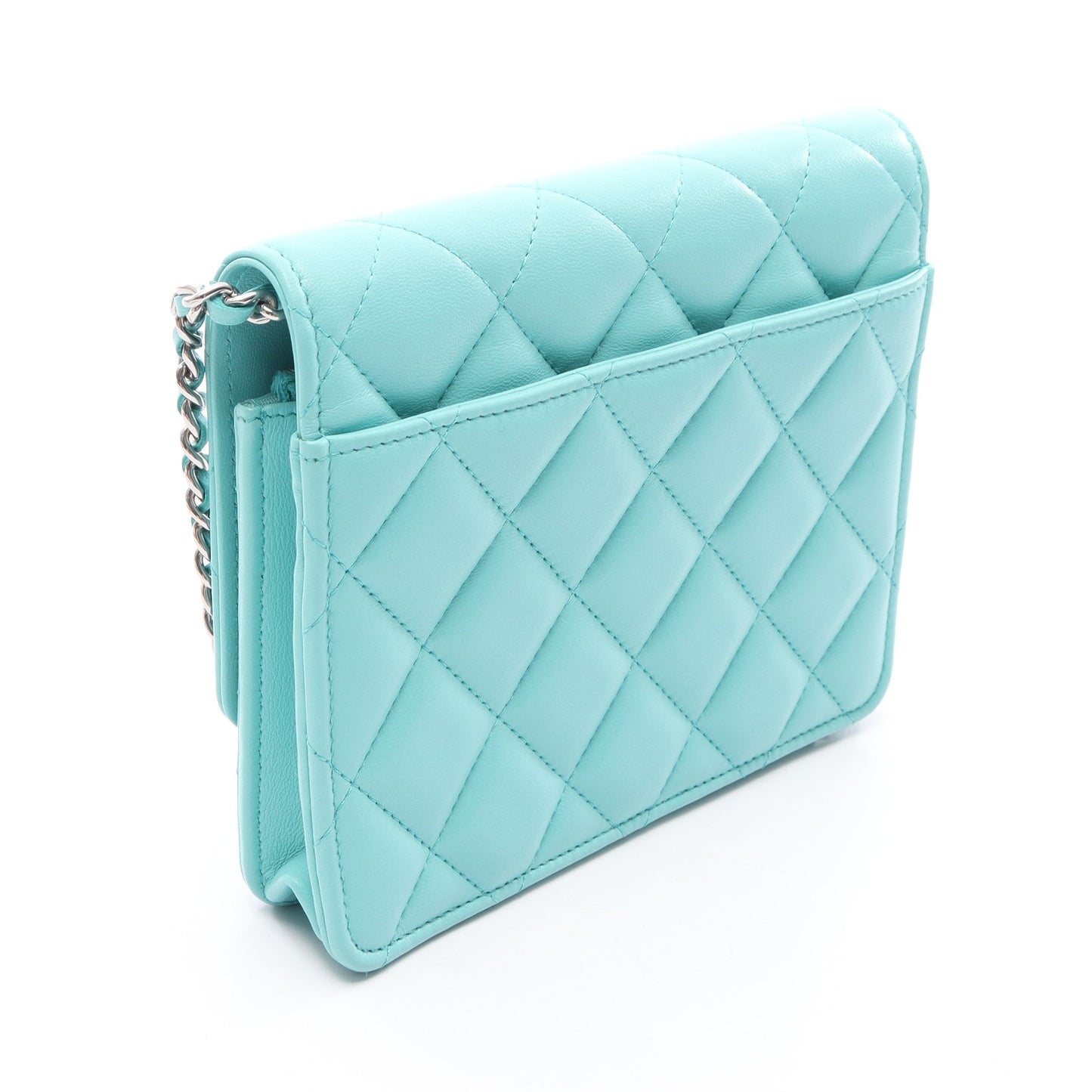マトラッセ コンビ金具 チェーンウォレット ラムスキン ターコイズブルー シャネル バッグ CHANEL
