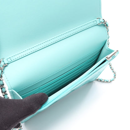 マトラッセ コンビ金具 チェーンウォレット ラムスキン ターコイズブルー シャネル バッグ CHANEL