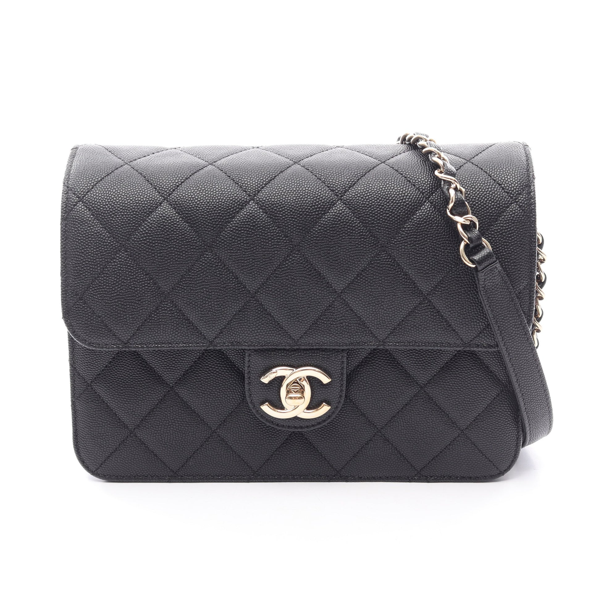 マトラッセ チェーンショルダーバッグ キャビアスキン ブラック ゴールド金具 シャネル バッグ CHANEL