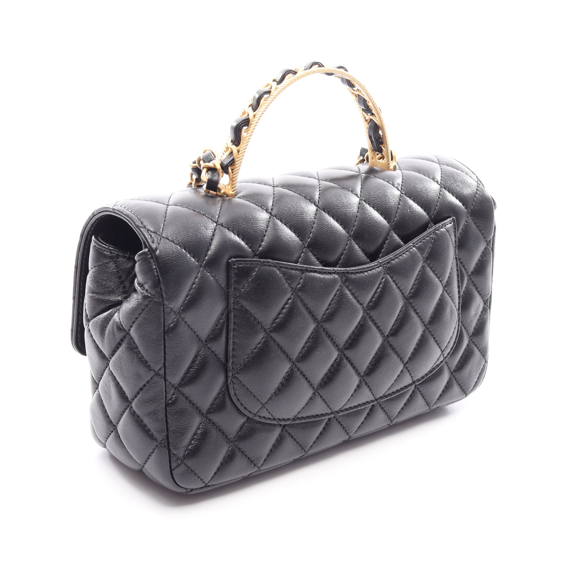 マトラッセ トップハンドル 2WAY チェーンショルダーバッグ ラムスキン ブラック ゴールド金具 シャネル バッグ CHANEL