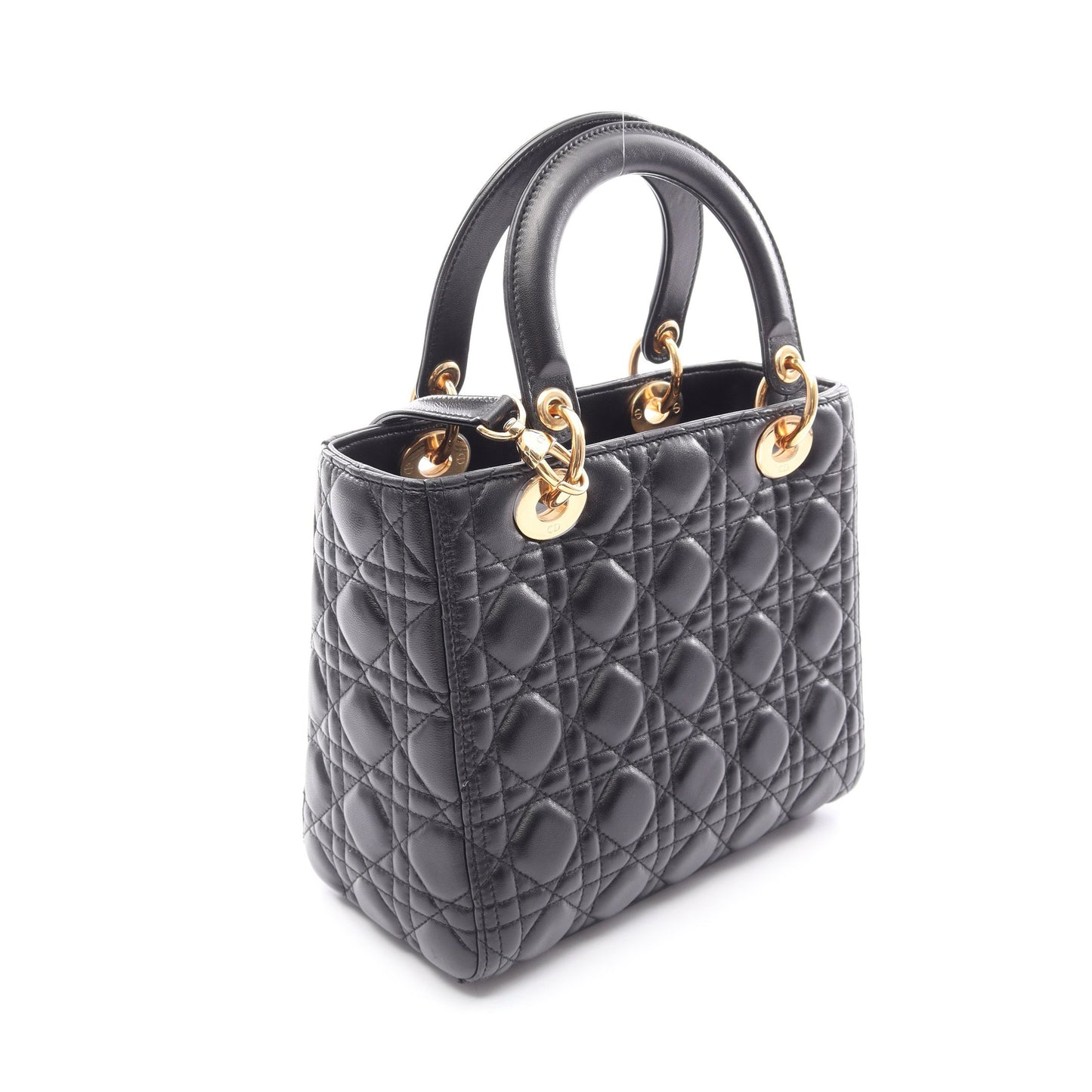 LADY DIOR レディディオール ミディアム カナージュ 2WAY ハンドバッグ レザー ブラック クリスチャンディオール バッグ Christian Dior