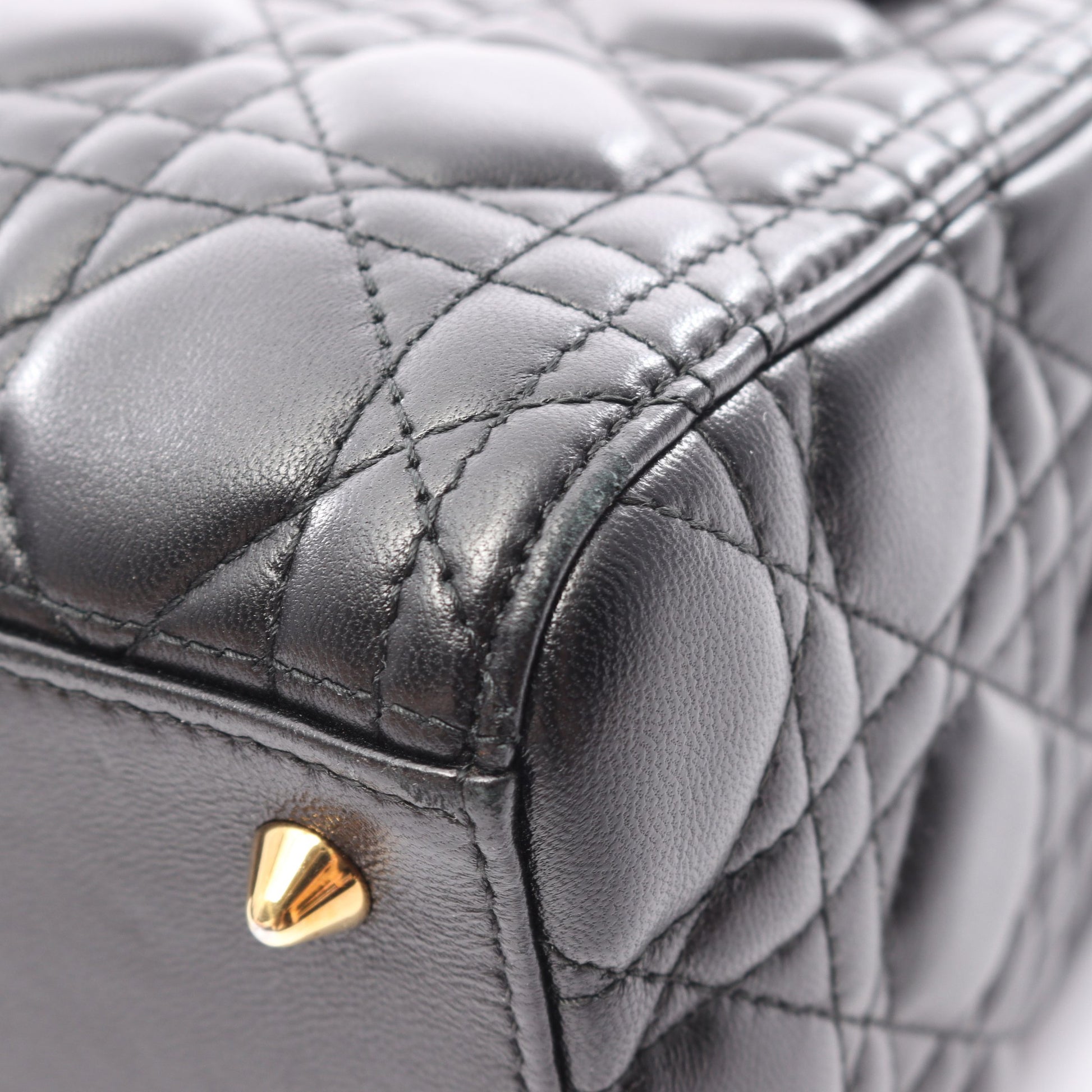 LADY DIOR レディディオール ミディアム カナージュ 2WAY ハンドバッグ レザー ブラック クリスチャンディオール バッグ Christian Dior