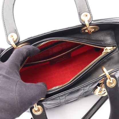 LADY DIOR レディディオール ミディアム カナージュ 2WAY ハンドバッグ レザー ブラック クリスチャンディオール バッグ Christian Dior