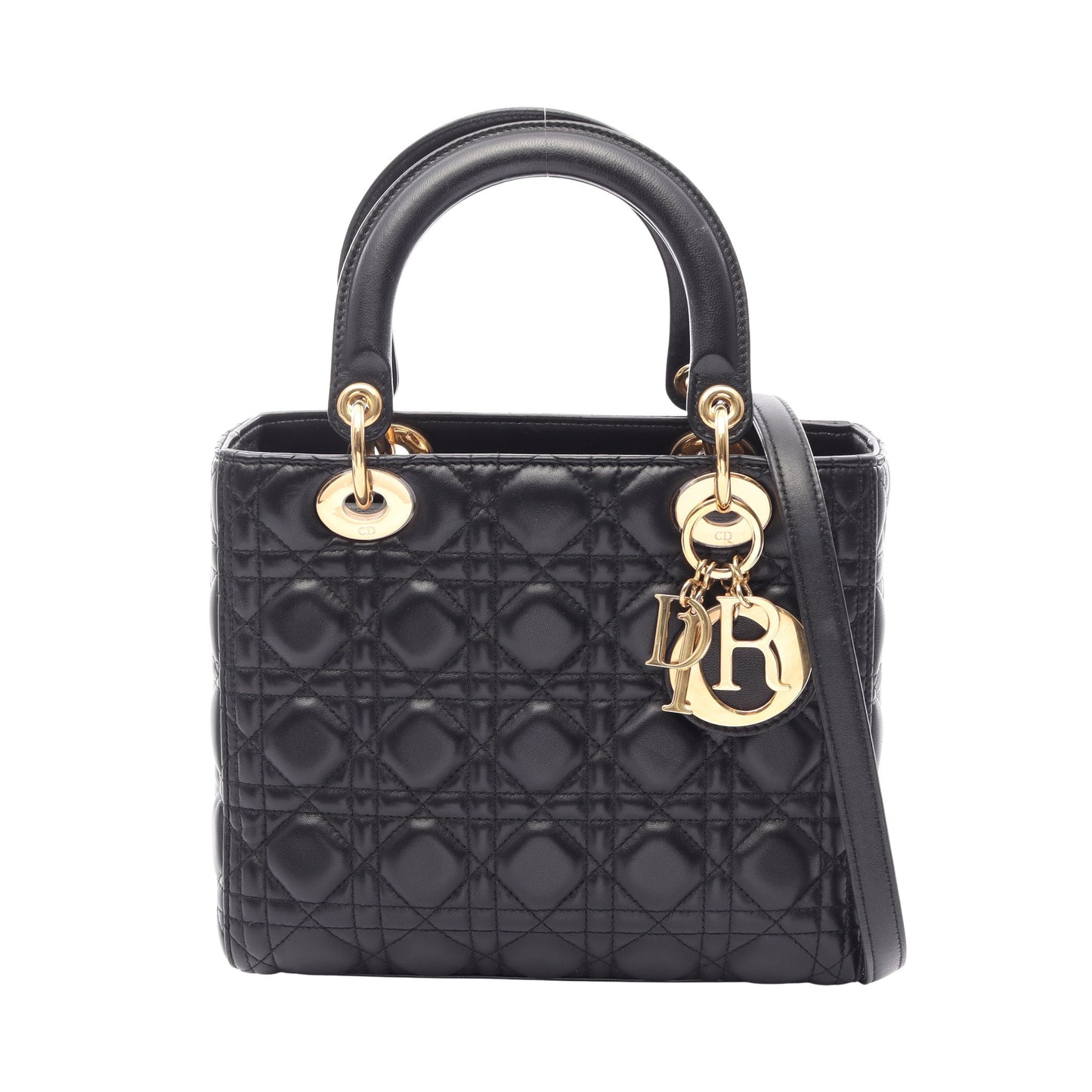 LADY DIOR レディディオール ミディアム カナージュ 2WAY ハンドバッグ レザー ブラック クリスチャンディオール バッグ Christian Dior
